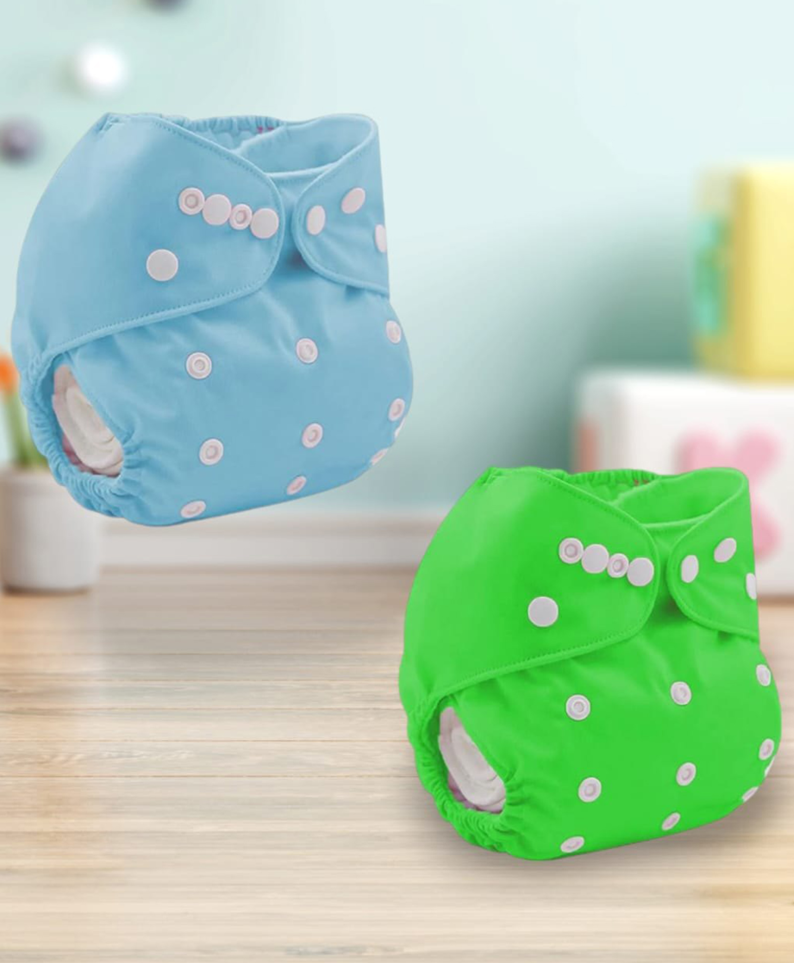 Sparkle Joy Free Size Reusable Cloth Diaper Without Insert Pack Of 2 - Green & Sky-blue-image-40