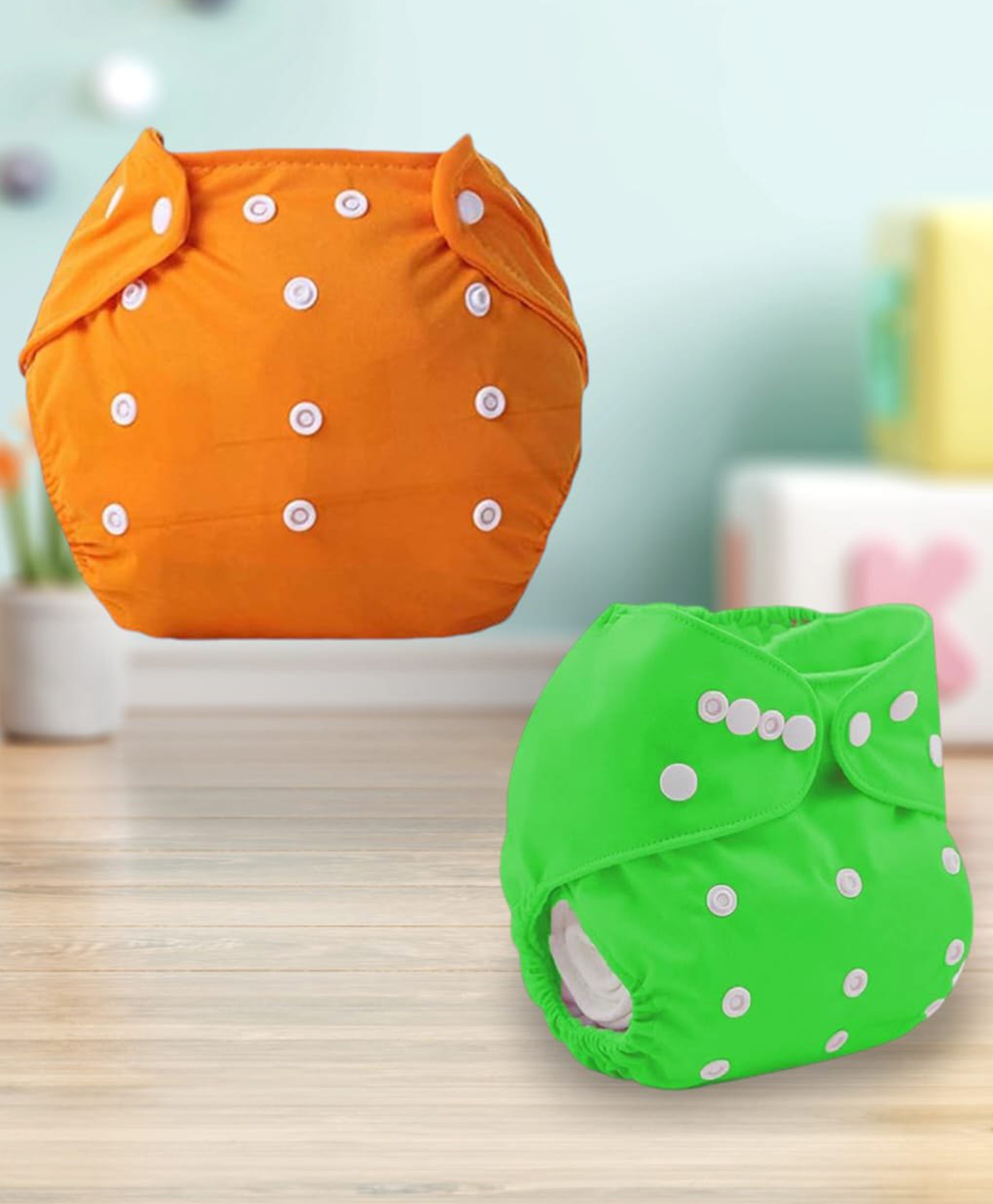 Sparkle Joy Free Size Reusable Cloth Diaper Without Insert Pack Of 2 - Orange & Green-image-34
