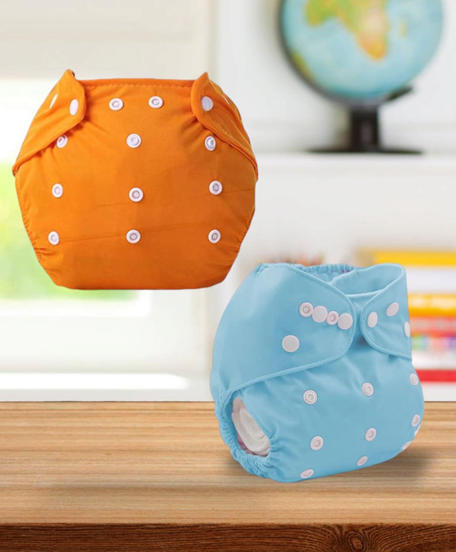 Sparkle Joy Free Size Reusable Cloth Diaper Without Insert Pack Of 2 - Orange & Skyblue-picture-22