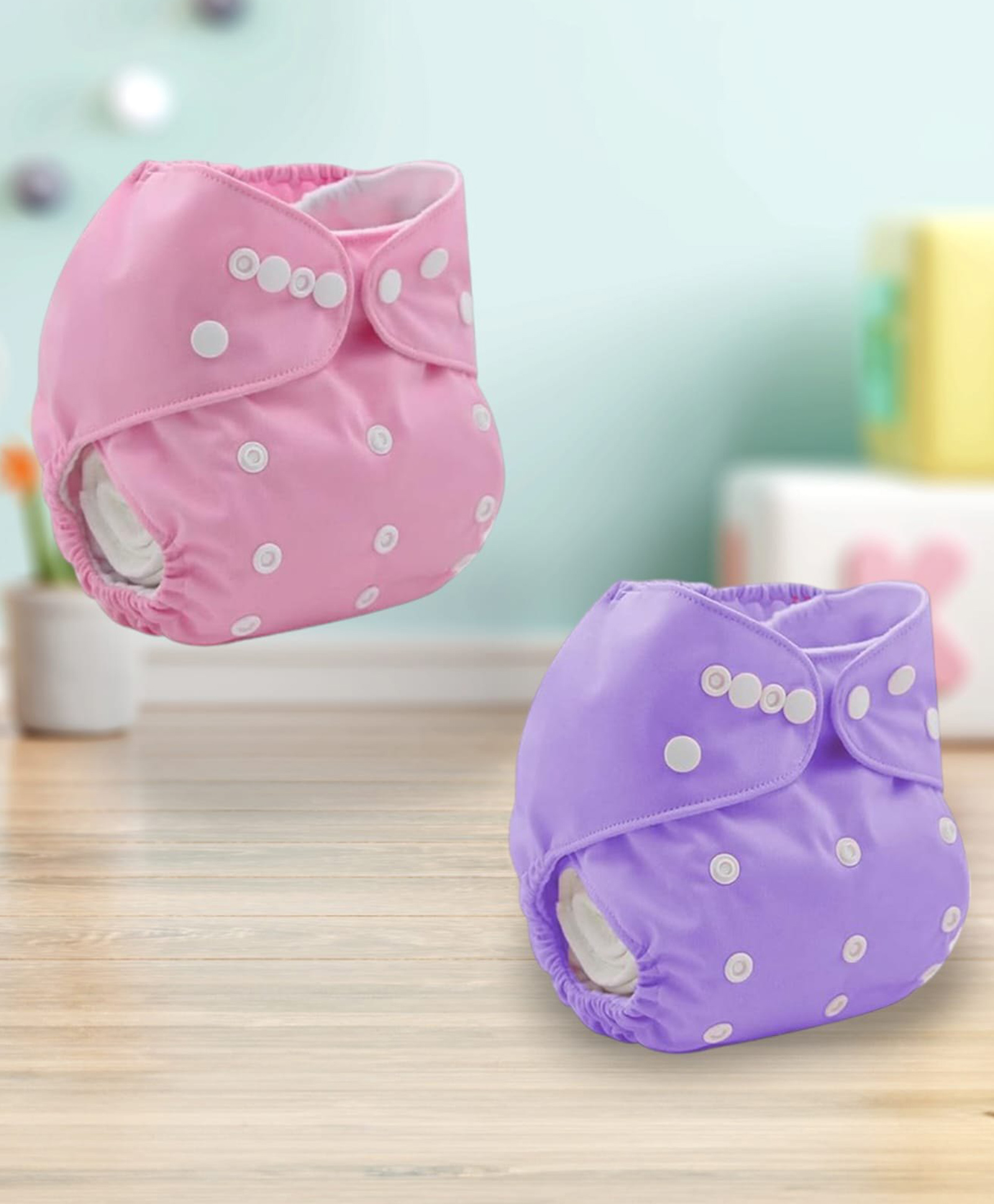 Sparkle Joy Free Size Reusable Cloth Diaper Without Insert Pack Of 2 - Pink & Purple-image-47