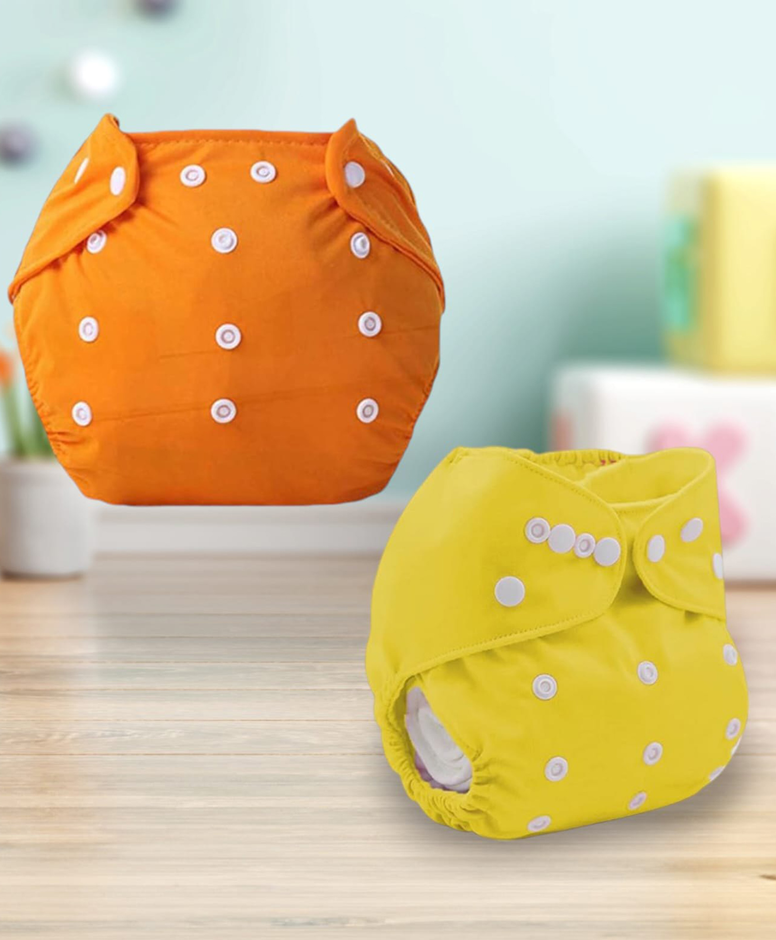 Sparkle Joy Free Size Reusable Cloth Diaper Without Insert Pack Of 2 - Yellow & Orange-image-23