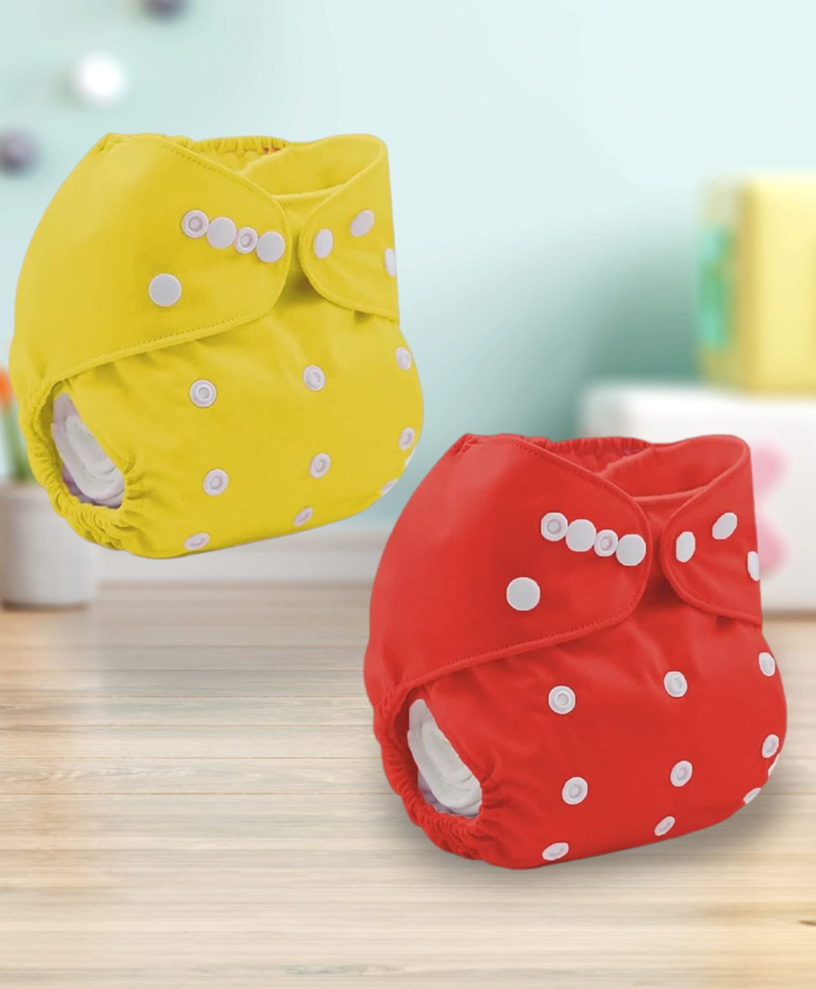 Sparkle Joy Free Size Reusable Cloth Diaper Without Insert Pack Of 2 - Yellow & Red-image-42