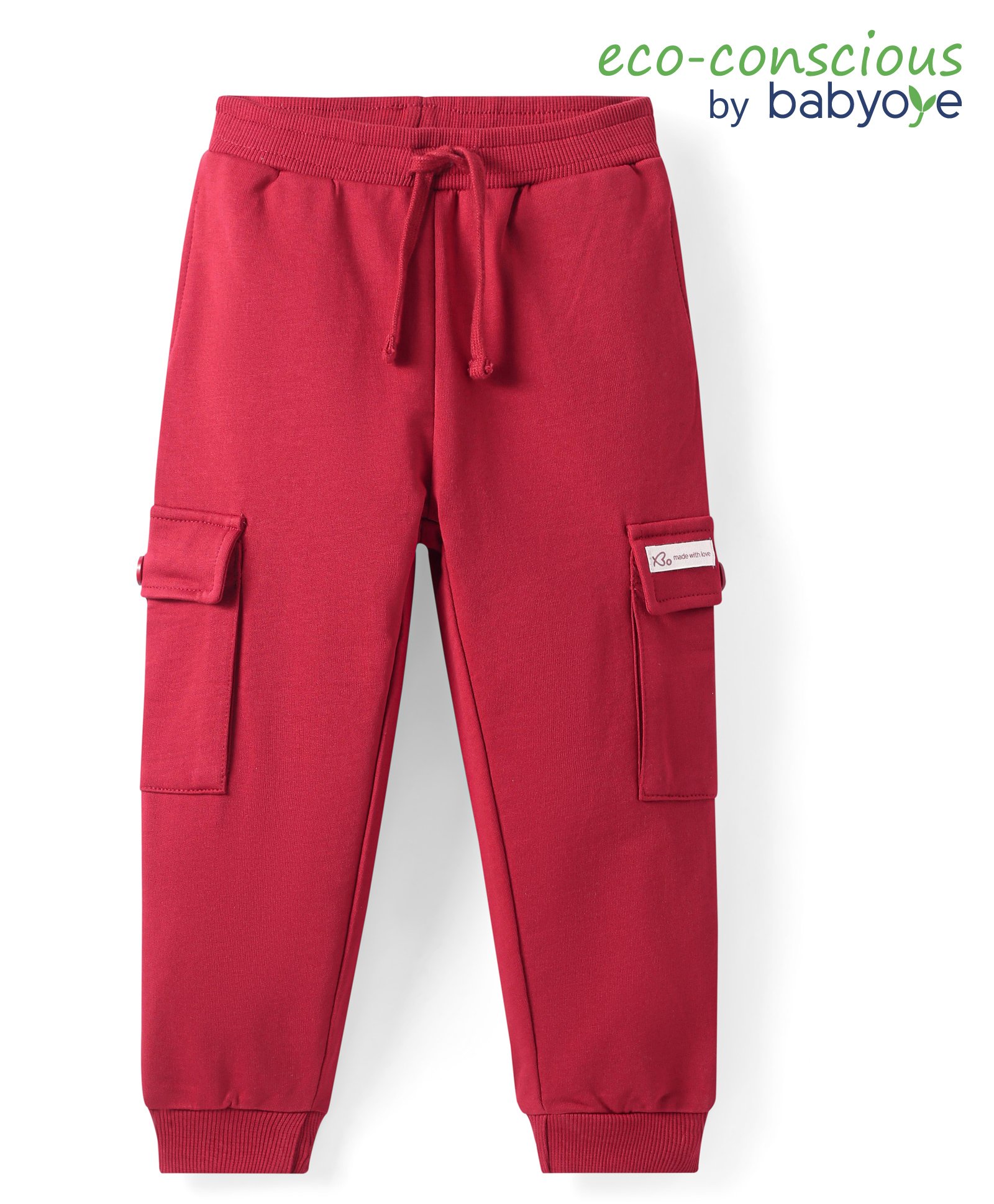 Babyoye 100% Cotton Knit Full Length Solid Dyed Lounge Pant with Cargo Pocket - Red-picture-11