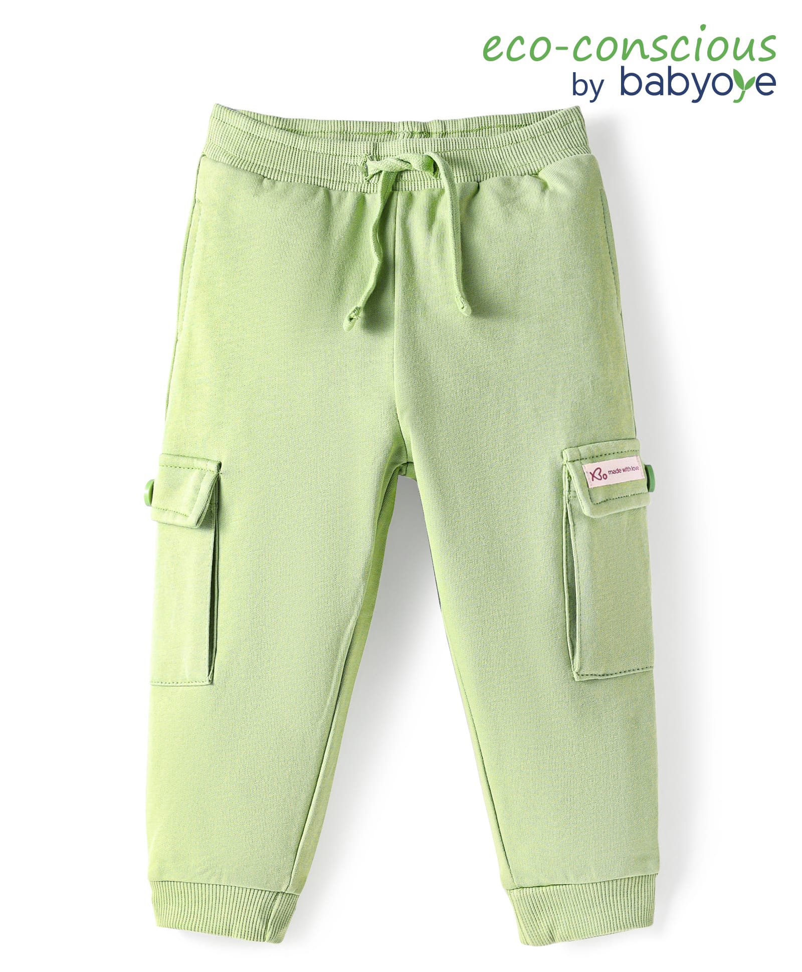 Babyoye 100% Cotton Solid Dyed Lounge Pants with Patch Detailing - Light Green-image-13