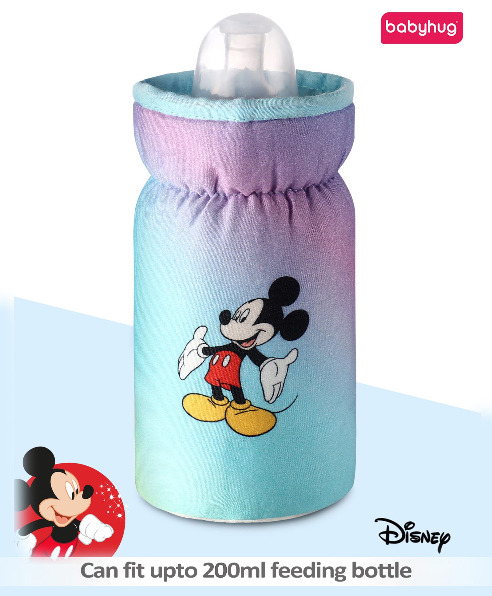 Babyhug Disney Feeding Bottle Cover Mickey & Friends Print Medium - Purple| Stylish| New Born| Boys and Girls| Elastic Neck and Carry Tag| Machine Washable| for Standard and Wide Neck Bottles - 260 ml-image-16