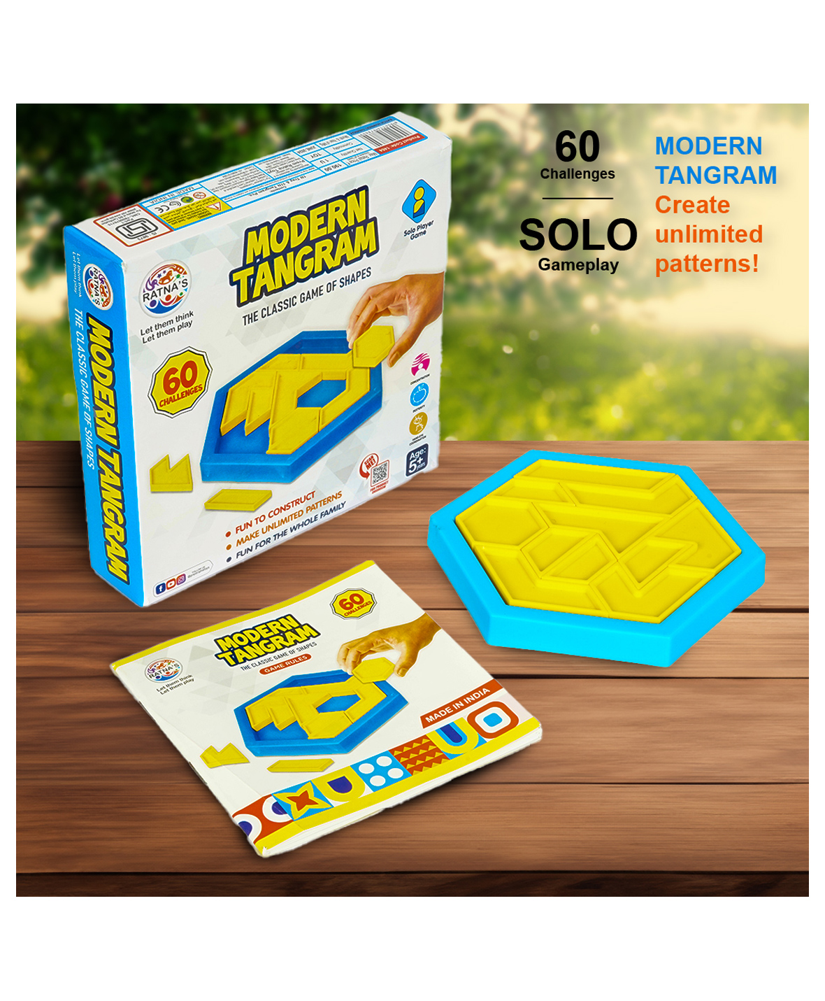 Ratnas Modern Tangaram Board Game 12 Pieces - Yellow-picture-1