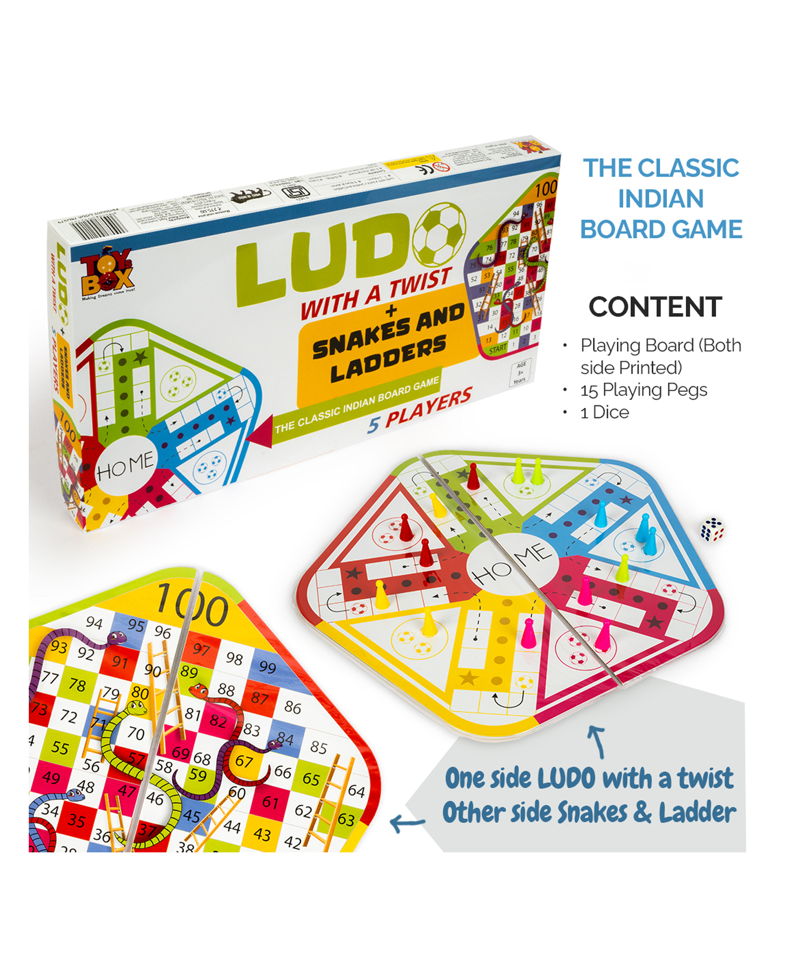 Ratnas Ludo Snakes & Ladders Multicolor - 17 Pieces
