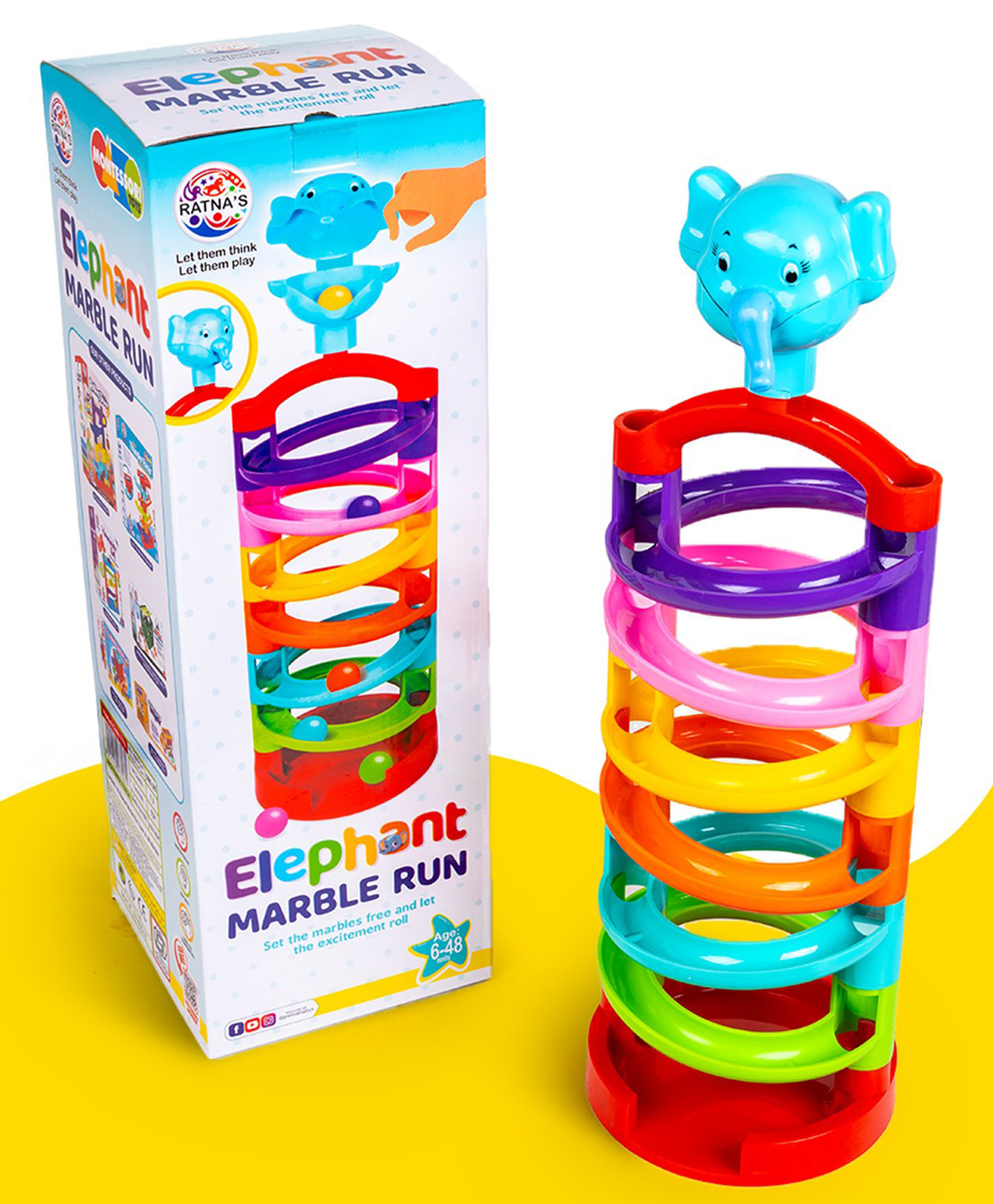 Ratnas Elephant Marble Run Toy Multicolor - 19 Pieces-image-20