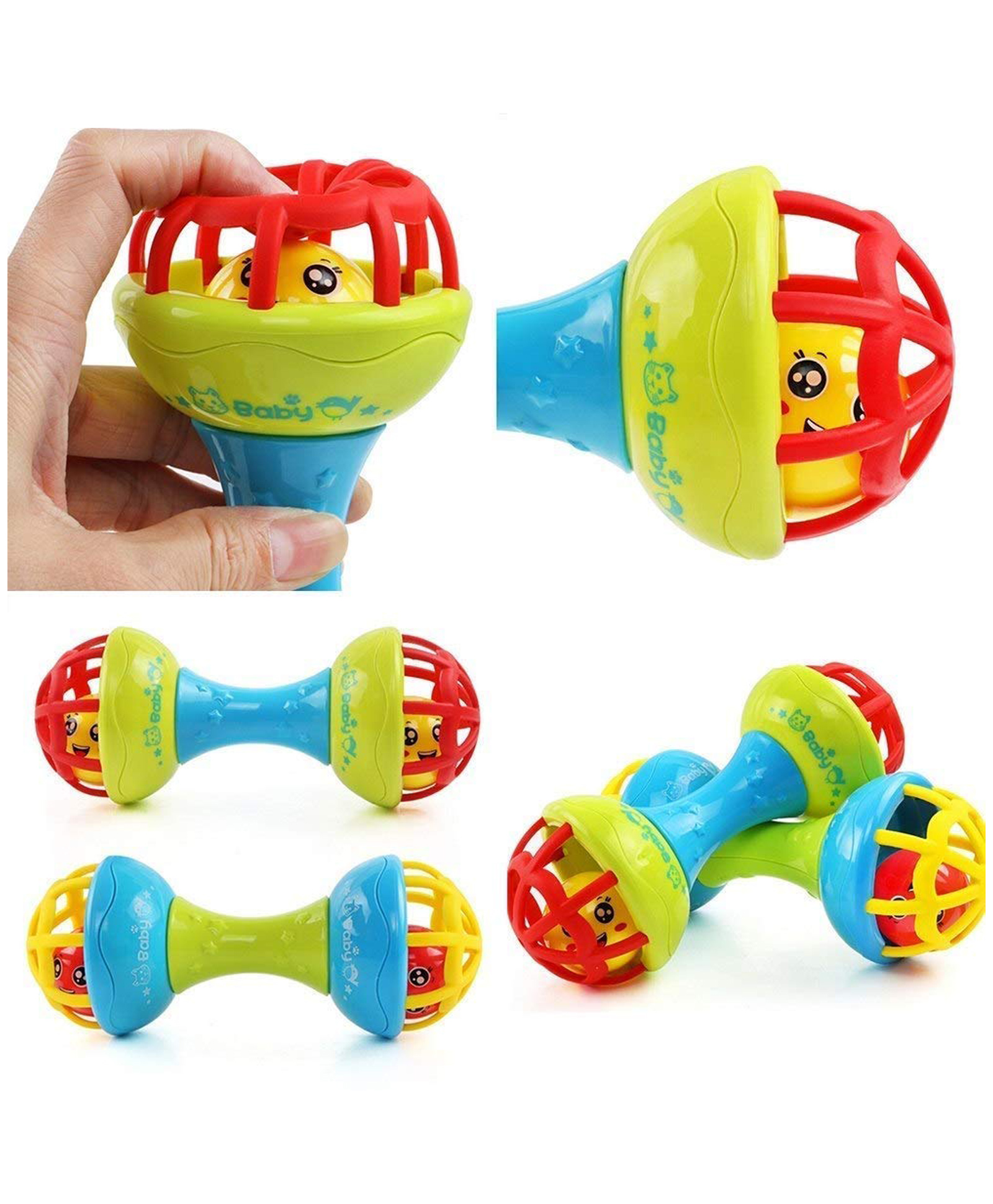 FunBlast Dumbbells Rattle Teether Toy for Babies  Pack of 2 Multicolor-picture-10