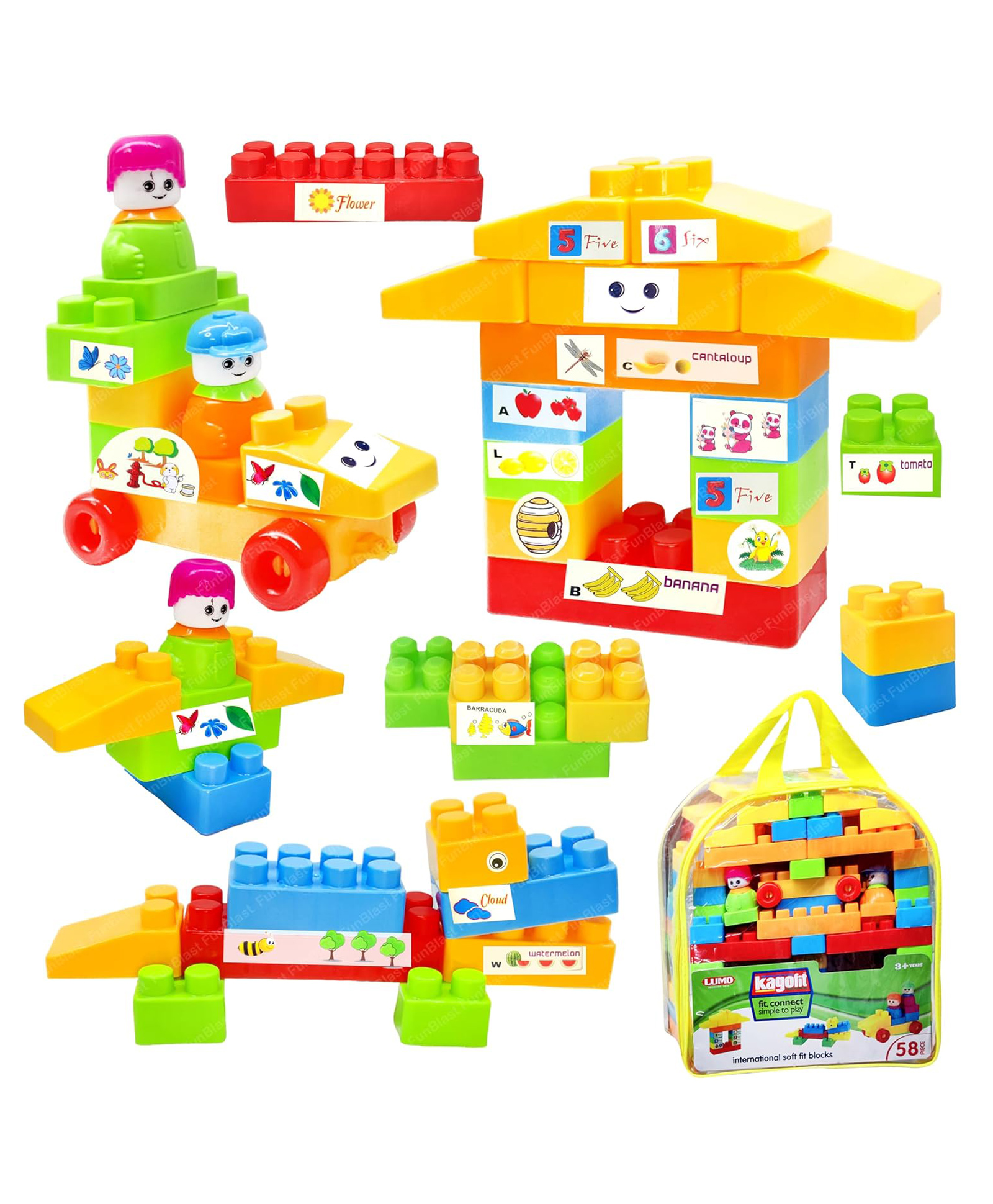 FunBlast Building Blocks for Kids  58 Pcs Multicolor-image-0