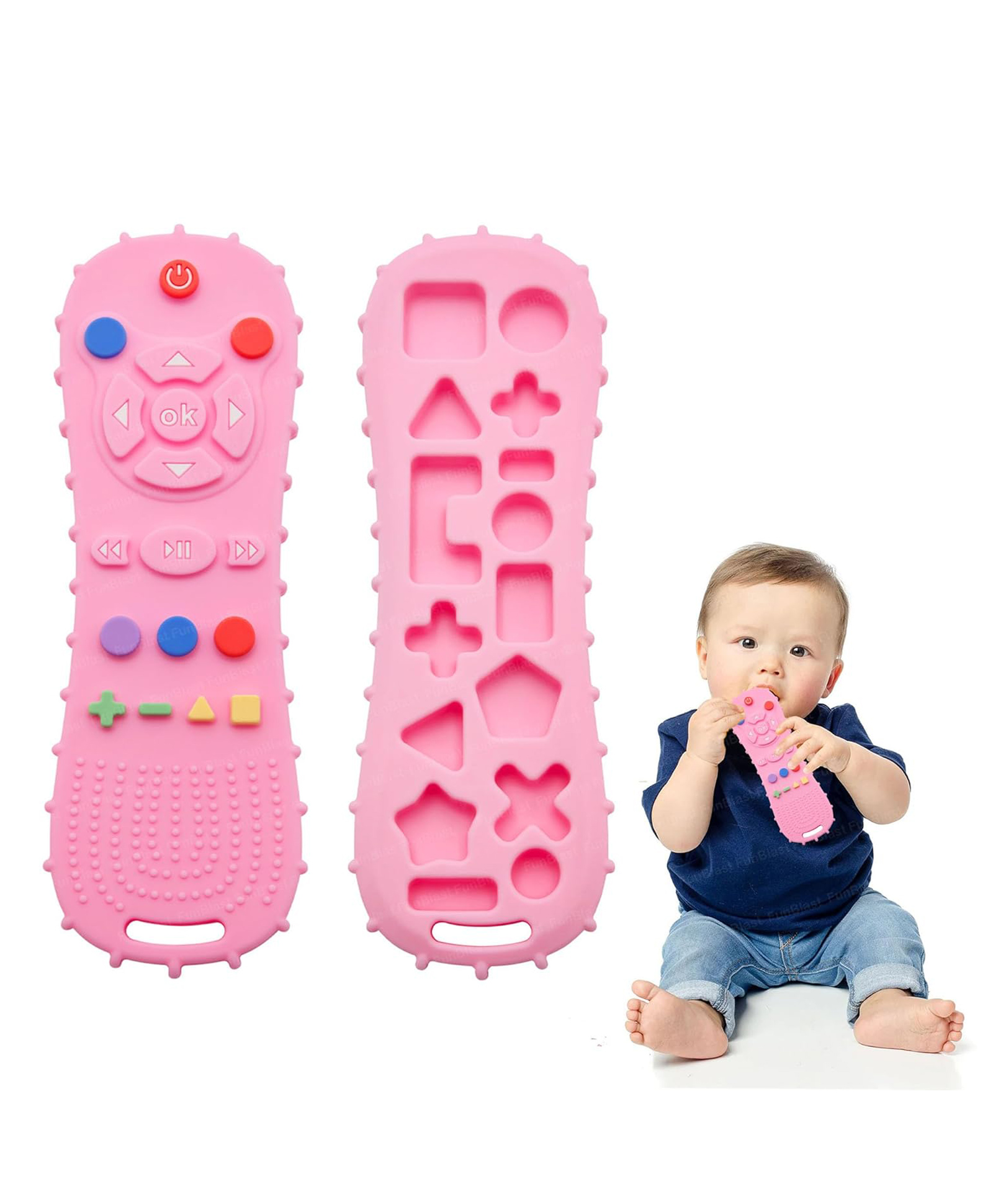 FunBlast Remote Shaped Silicone Teether Toy for Babies  Pack of 1 Pink-image-15