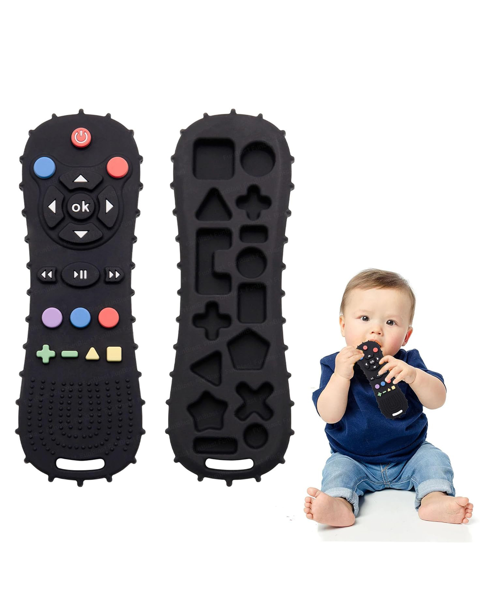 FunBlast Remote Shaped Silicone Teether Toy for Babies  Pack of 1 Black-image-4