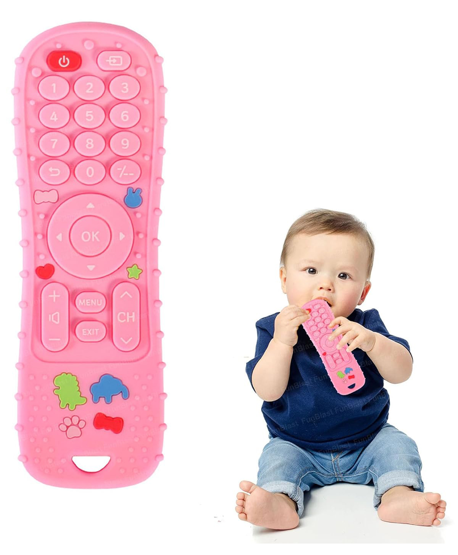 FunBlast Remote Shaped Silicone Teether Toy for Babies  Pack of 1 Pink-image-16