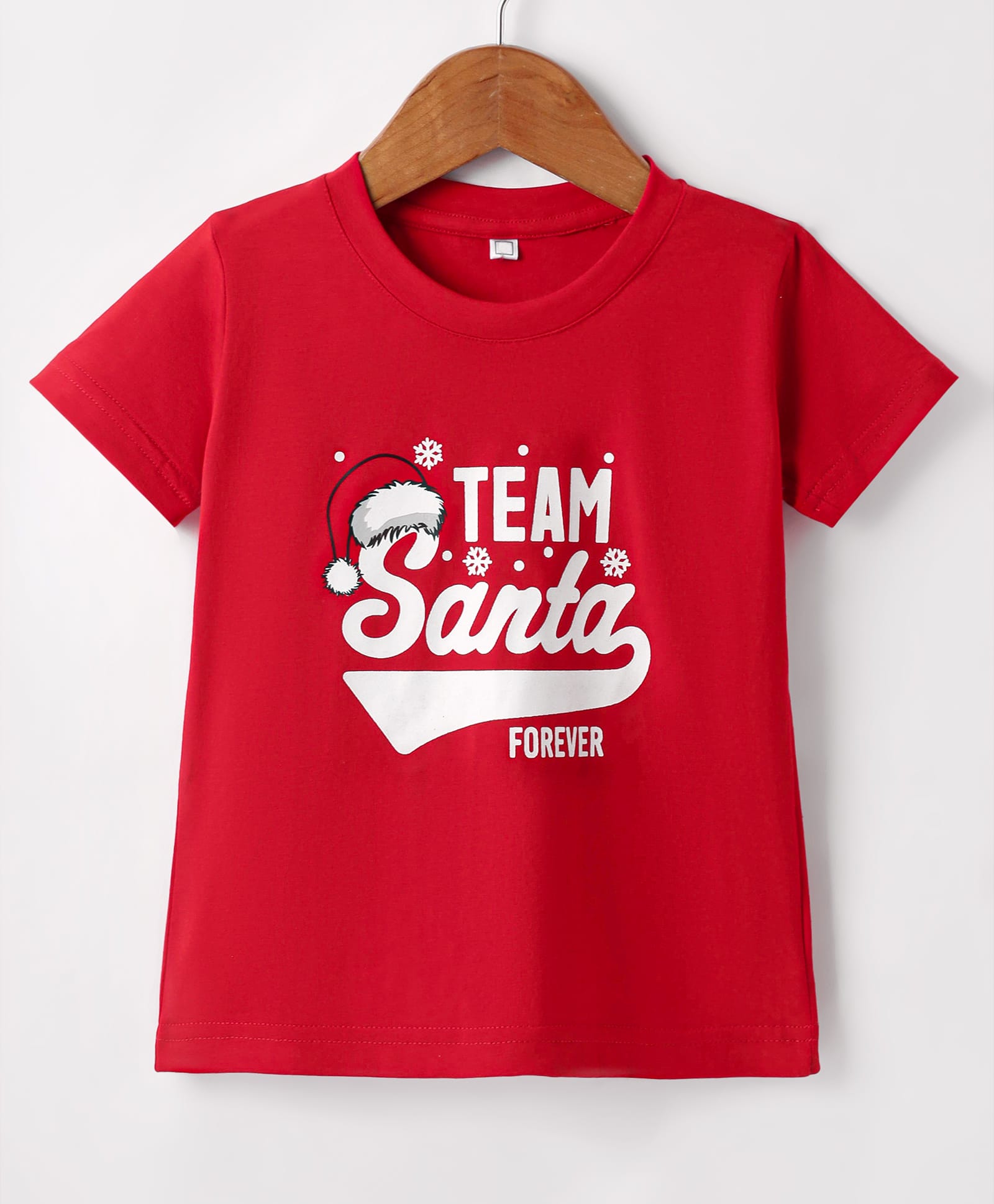 O'CARINA Cotton Knit Half Sleeves T-Shirt with Santa Text Print - Red-picture-11