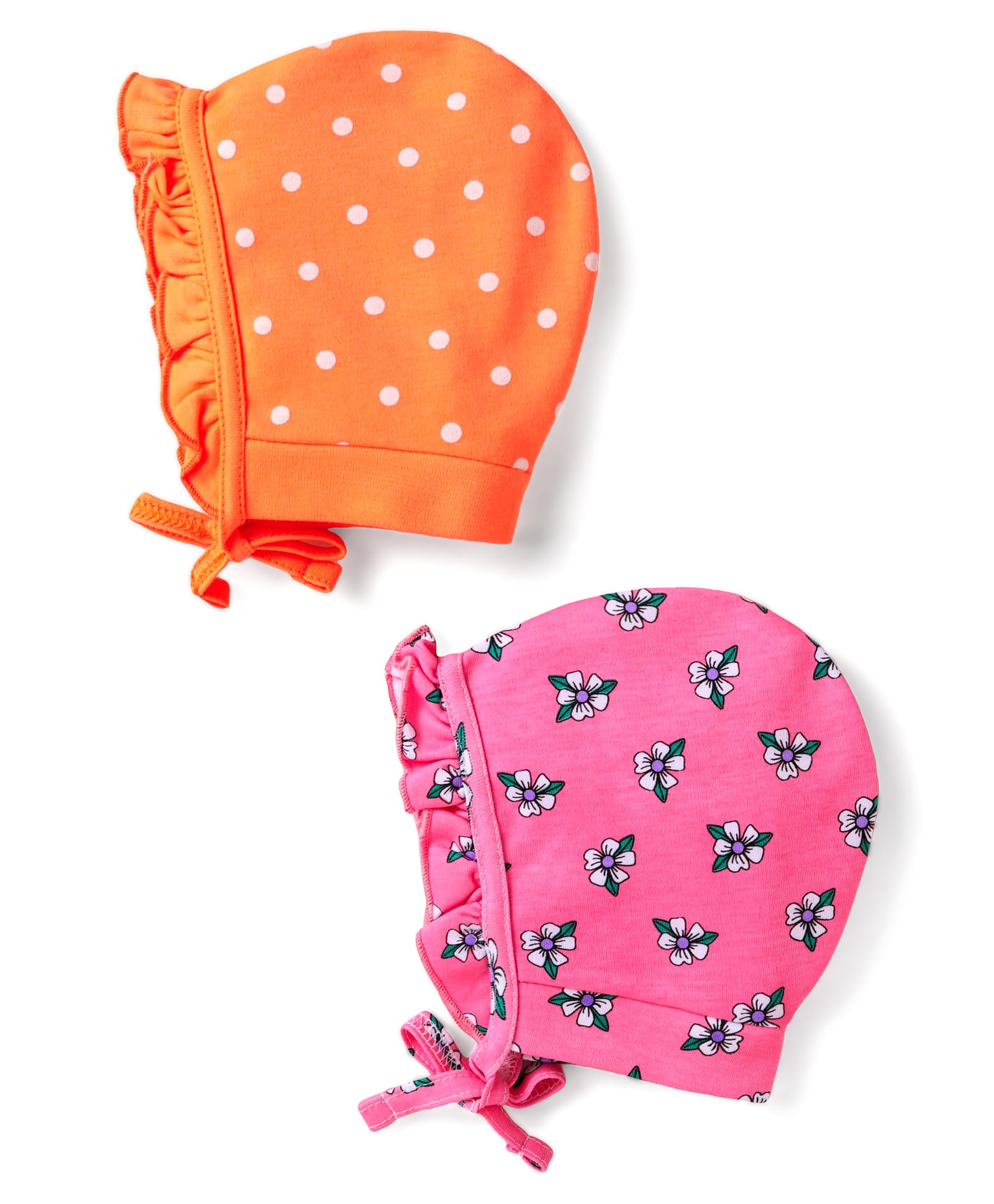 Babyhug Interlock Knit Caps With Floral & Polka Dot Print Pack of 2 - Dark Pink & Orange-image-34