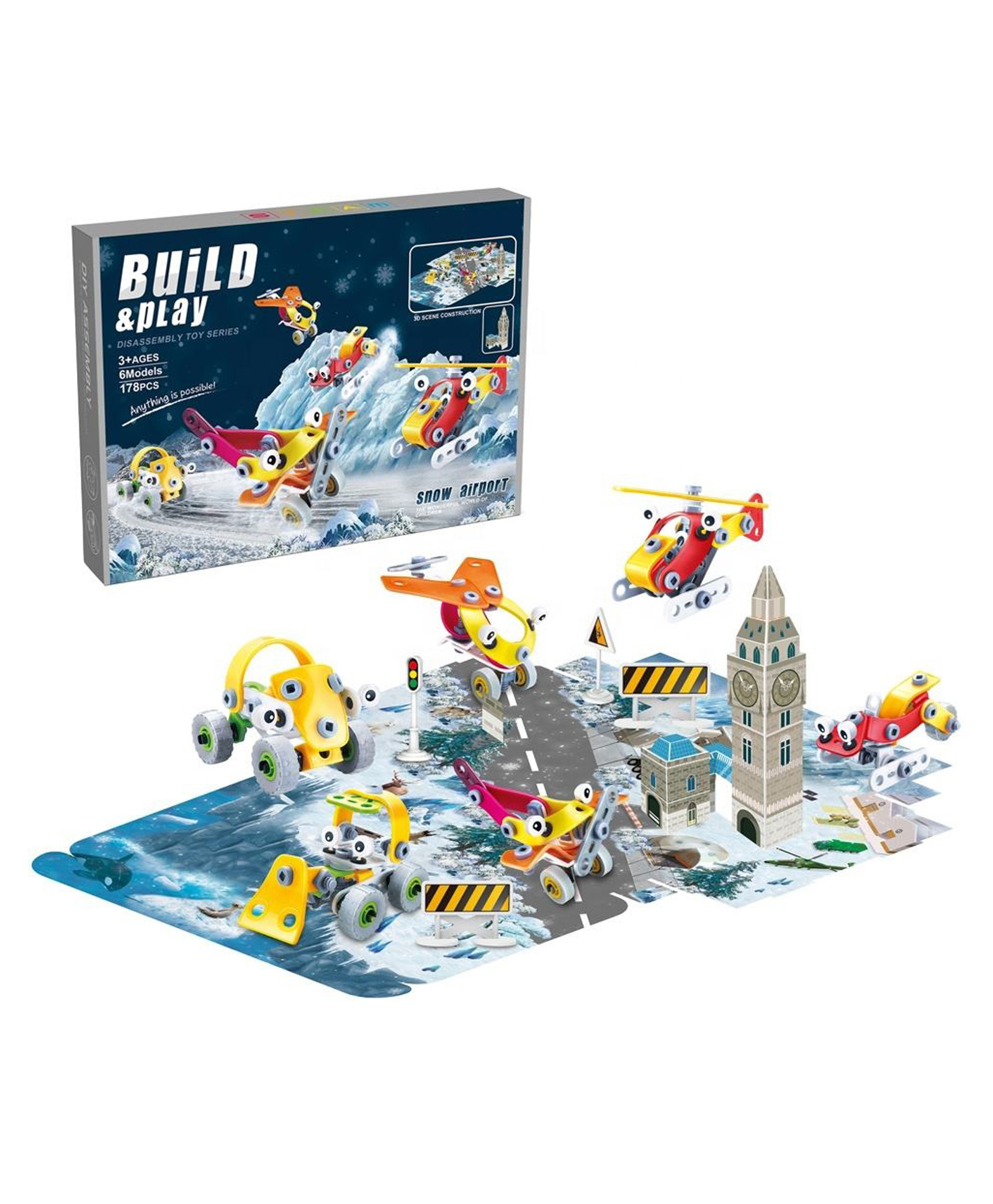 Sanjary 178pcs 6 in 1 Diy Take Apart Toys Vehicle Transportation Building Kids Flexible Screw Assembly Blocks Toy with 3 D Scene Puzzle Color Design May Vary-picture-21