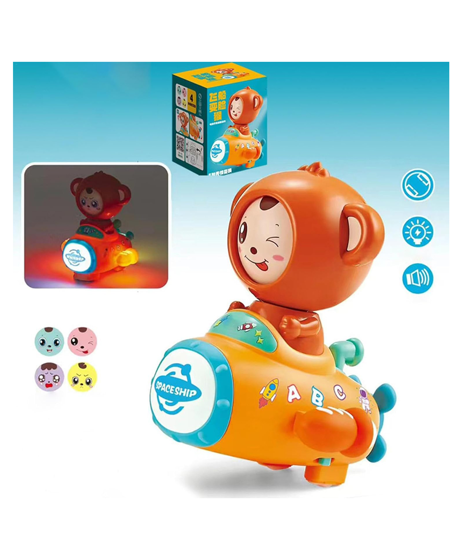 Sanjary Monkey Space Car for Kids, Animal Spaceship Toys, Face Changing Walking Animal Babies Toy with Lights and Sounds for Kids Color May Vary-image-34