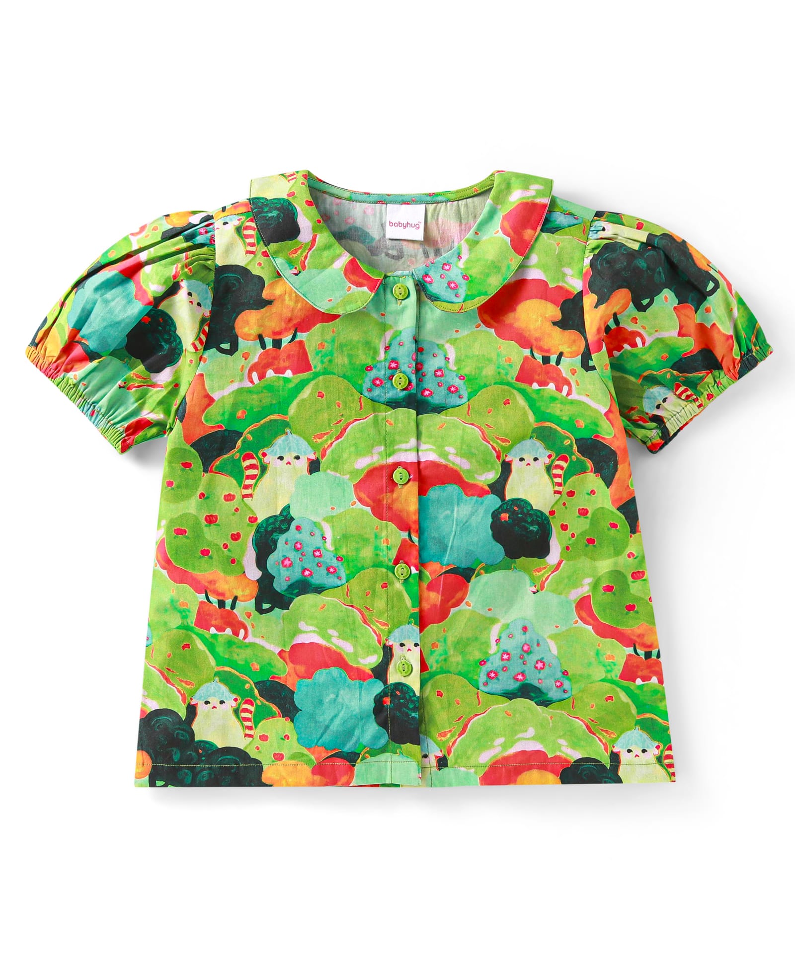 Babyhug Rayon Woven Half Sleeves Top With Floral Print - Green-image-31