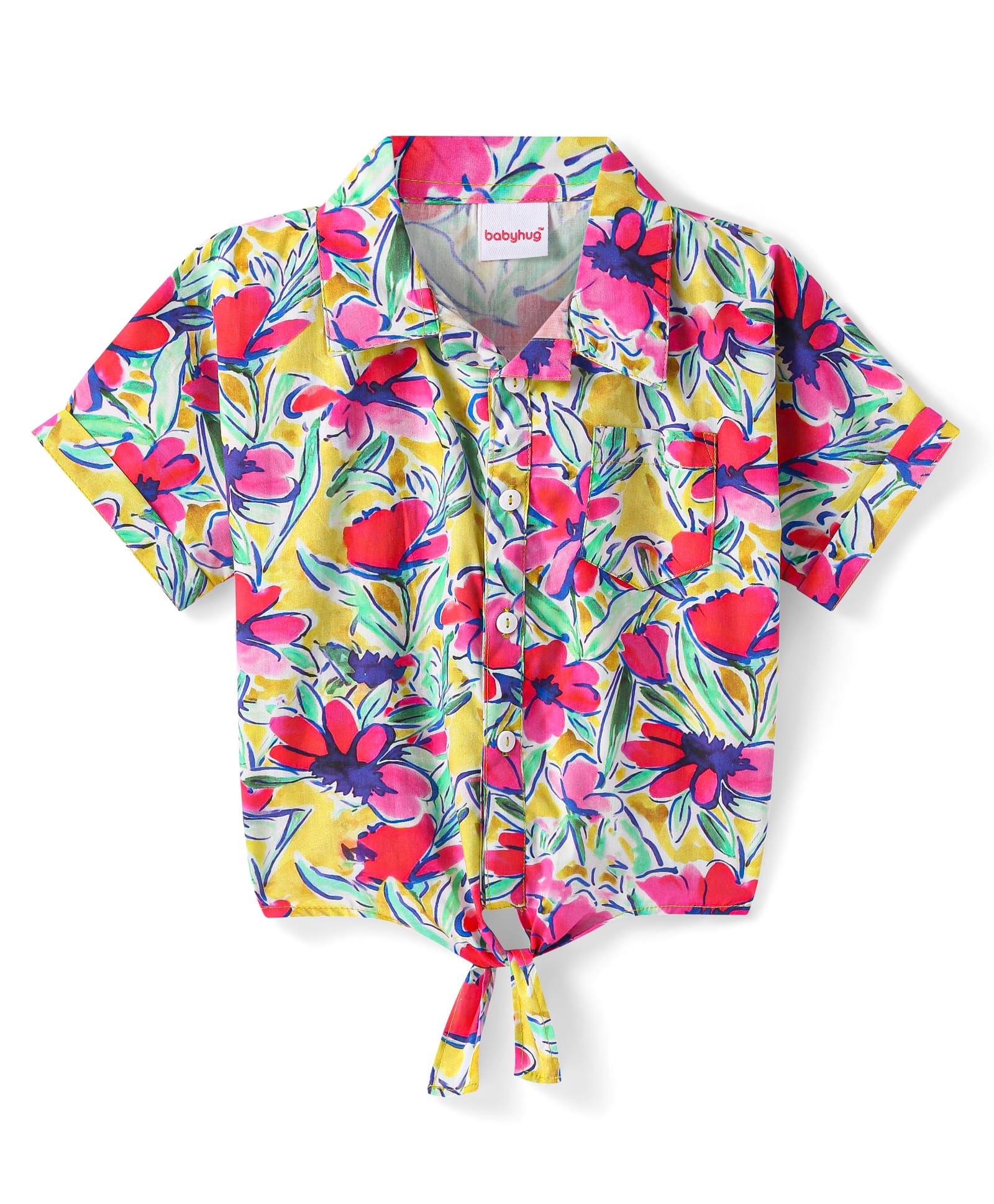 Babyhug Rayon Woven Half Sleeves Knotted Top With Floral Print - Dark Pink-picture-27