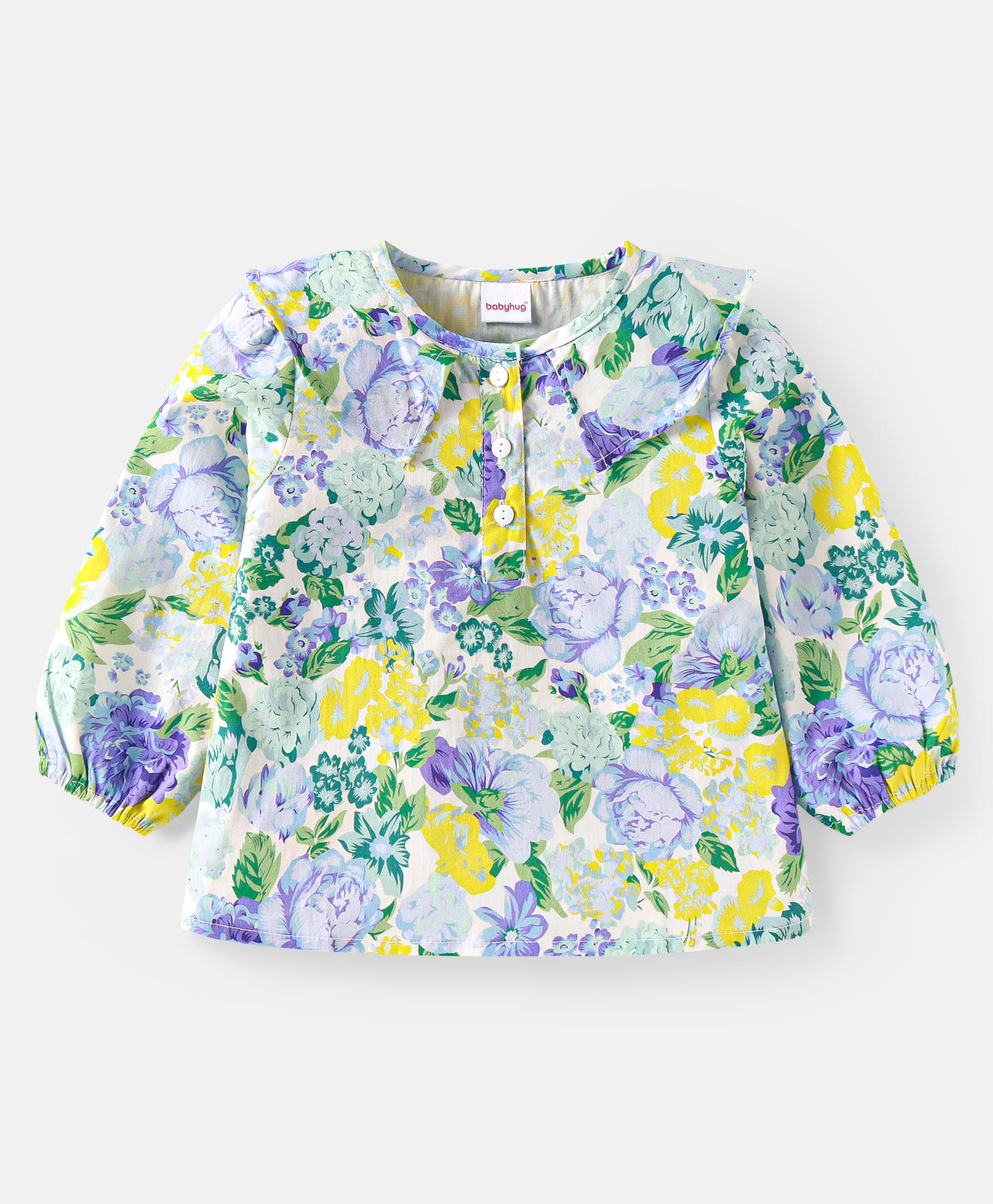 Babyhug Rayon Woven Full Sleeves Top With Floral Print - Yellow-picture-28