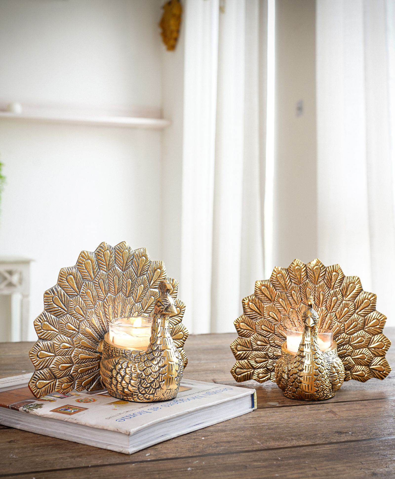 BEHOMA Metal Peacock Pair Figurine for Good Luck and Love, Candle Holder for Home Decor, Tabletop, Living Room, Showpiece Statue for Gifting.-image-36