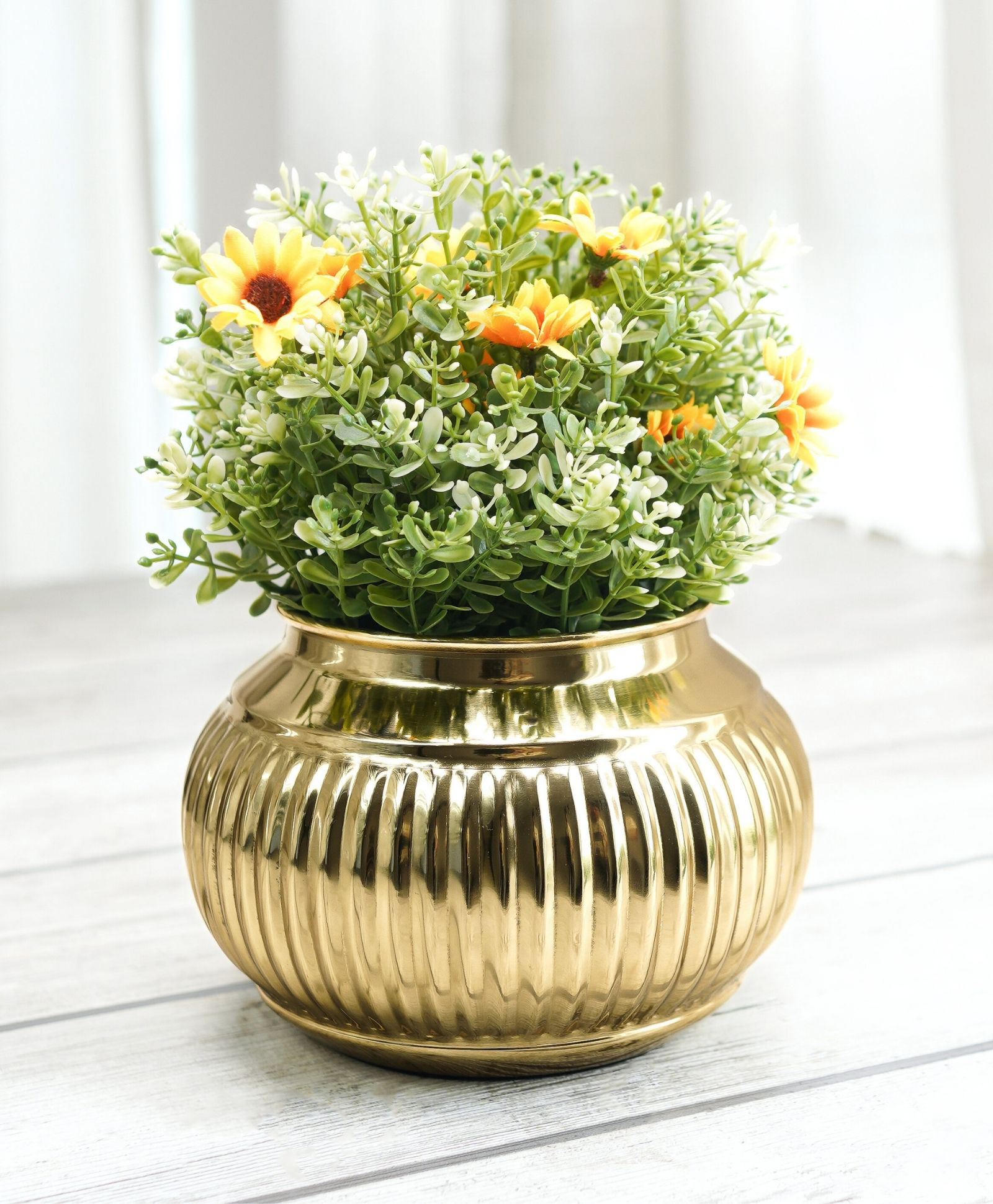 Behoma Matki Style Metal Plant Pot for Home Decor, Table-top Planter, Modern mini plant pot, , Golden 1 Pc (plants not Included)-image-4