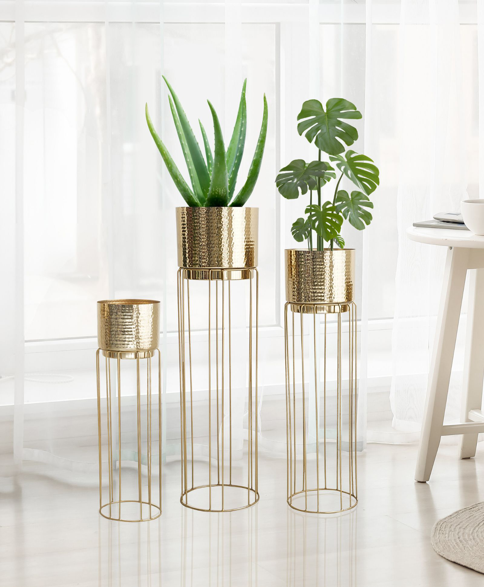 BEHOMA Gold Plated Metal Planters with Stands, Modern Tall Planters for Home Décor, Set of 3 (Plant not Included).-image-4