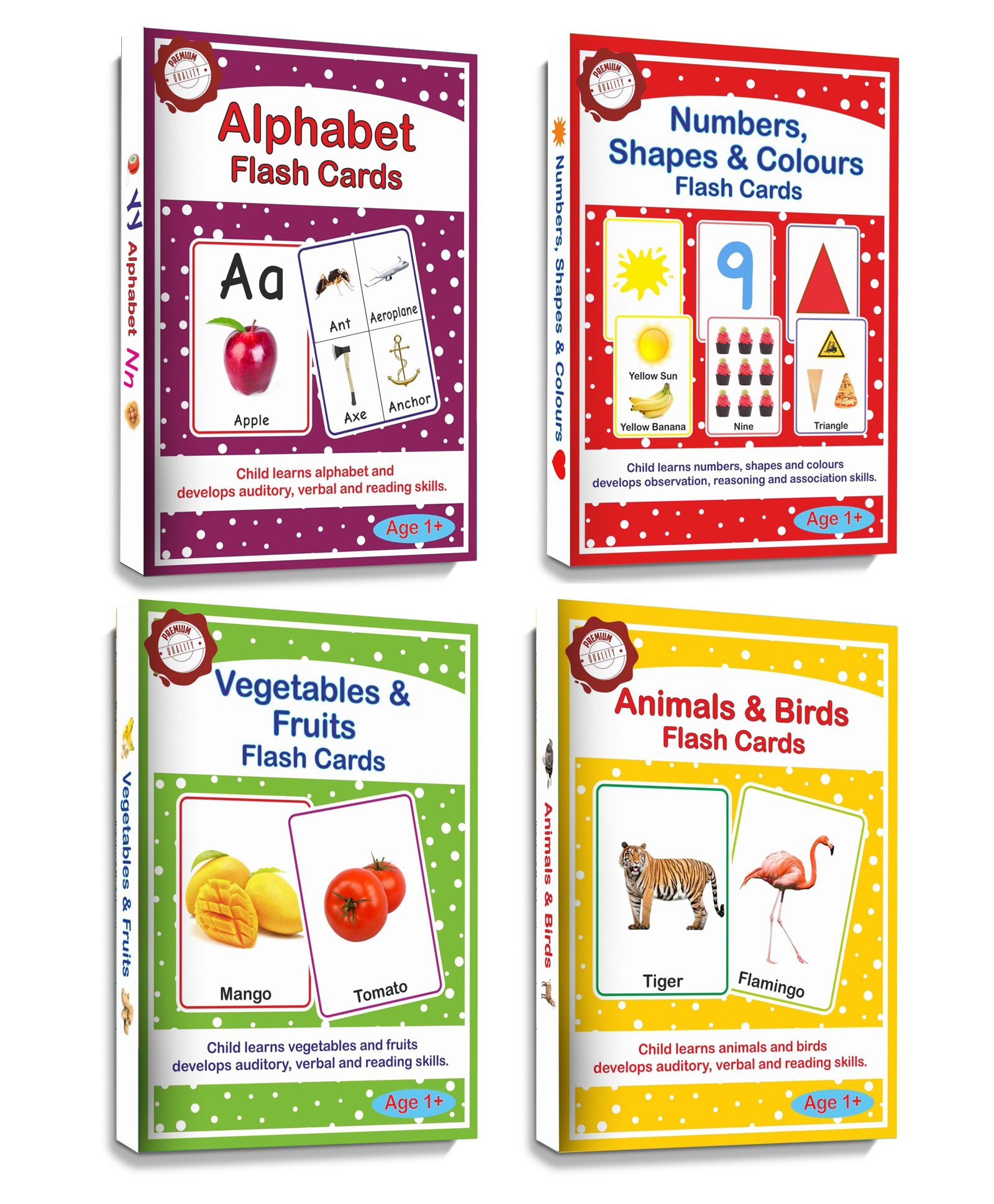 Meraki Babies Alphabet, Number, Shapes, Colours, Vegetables, Fruits, Animals & Birds Flash Cards for Kids - 122 both side printed cards-image-9
