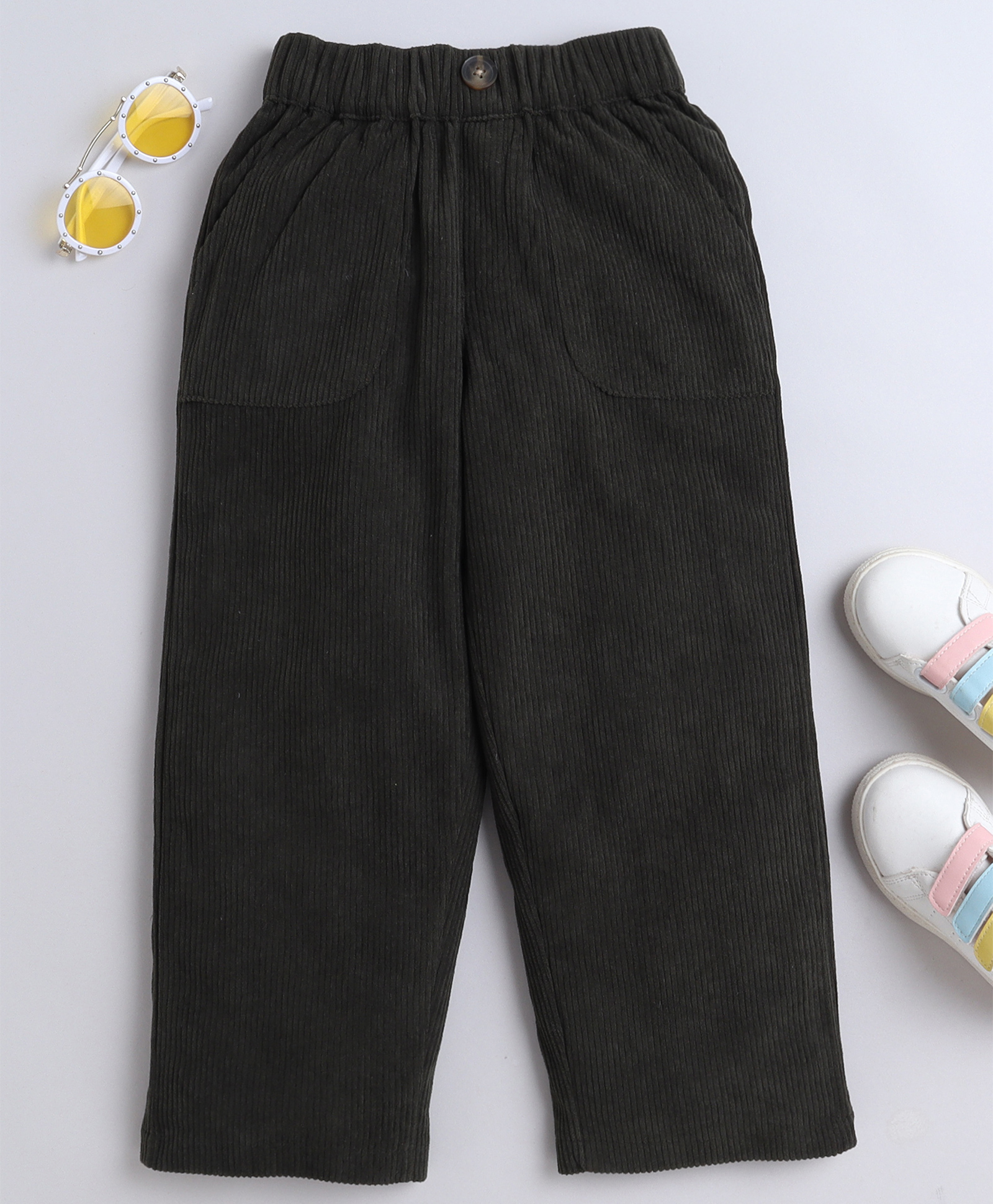Aww Hunnie Woven Side & Back Pockets Detailed Ribbed Trousers - Green-picture-20