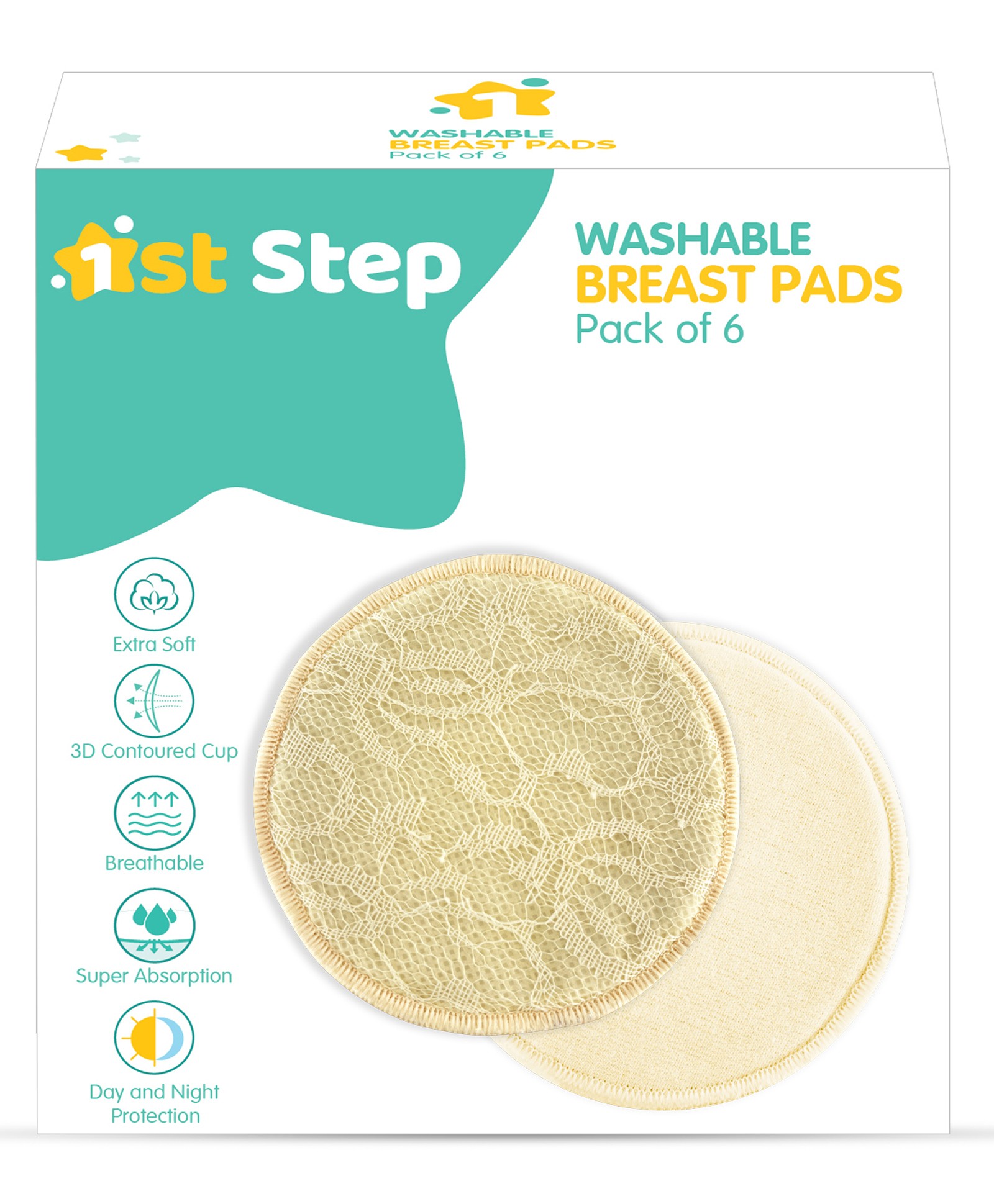 1st Step Reusable, Washable Maternity Nursing Breast Pads, 6 Pcs-picture-10