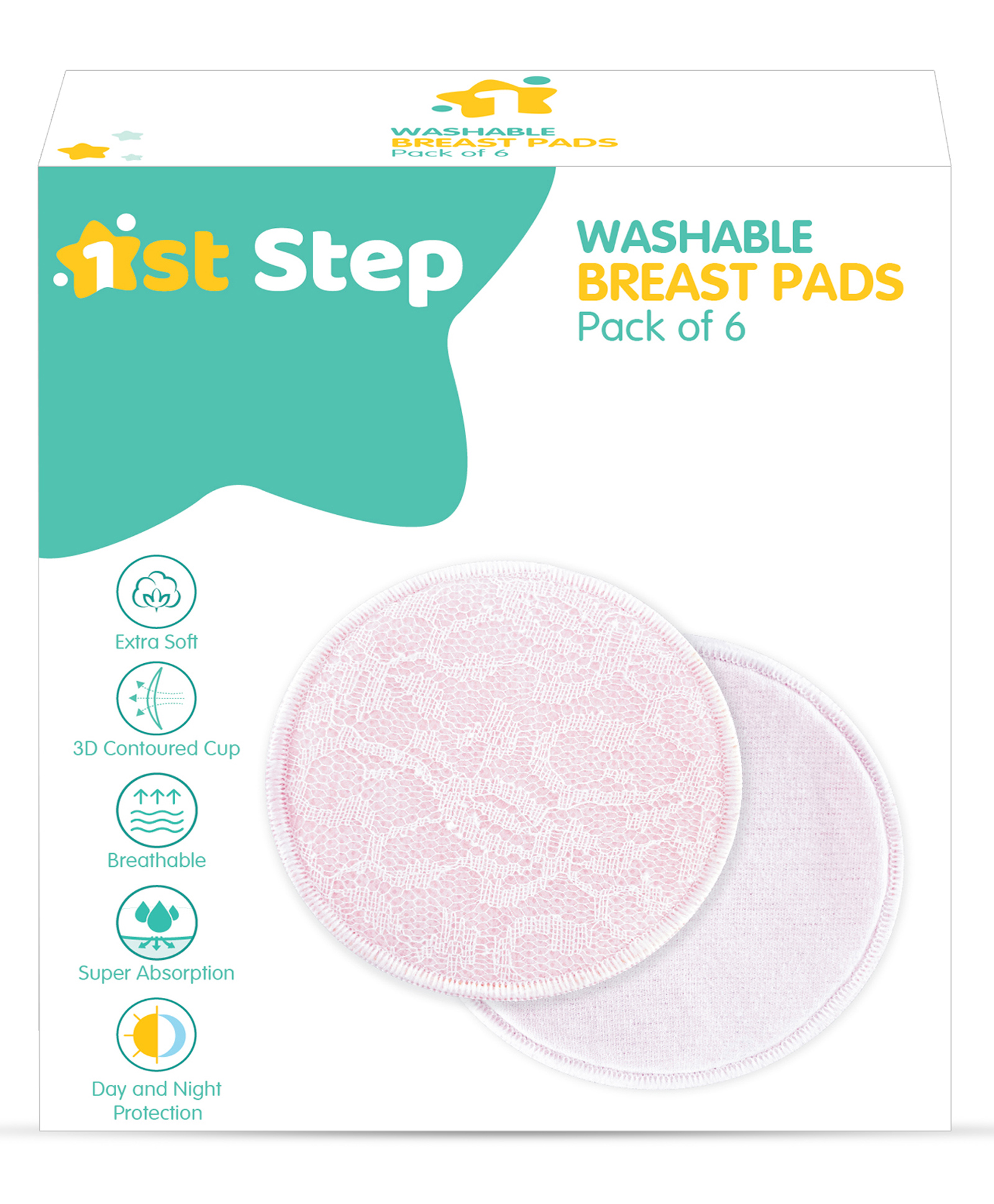 1st Step Reusable Washable Maternity Nursing Breast Pads, 6 Pcs-picture-9