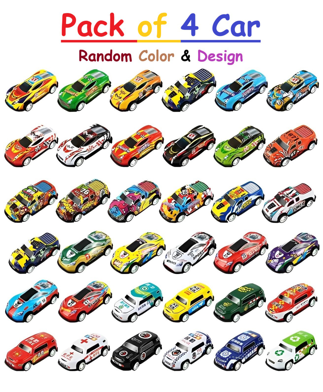 ADKD Friction Powered Mini Metal Pull Back Cars for Kids, Gift for Collectors & Kids- Pack of Random 4 Car (Model, Color & Design May Vary)-image-42
