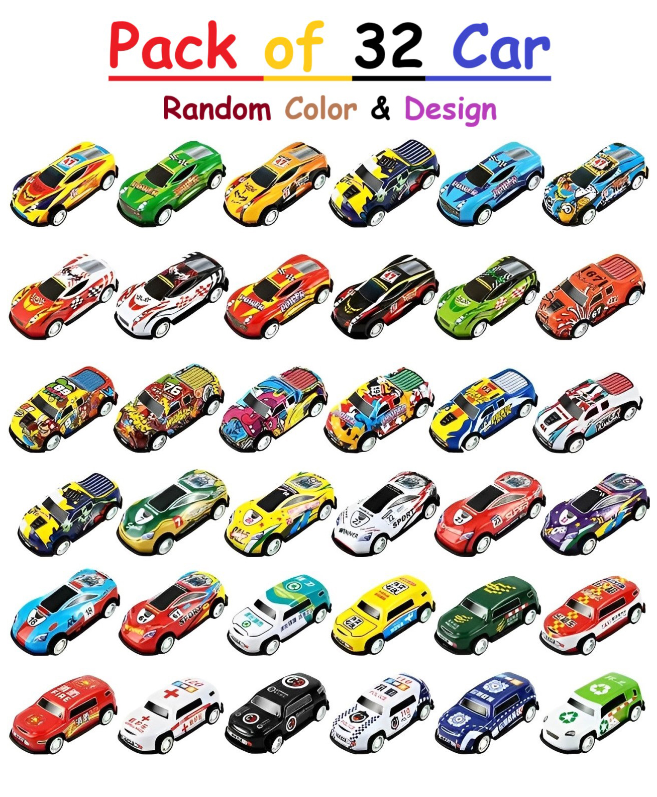 ADKD Friction Powered Mini Metal Pull Back Cars for Kids, Gift for Collectors & Kids- Pack of Random 32 Car (Model, Color & Design May Vary)-picture-11