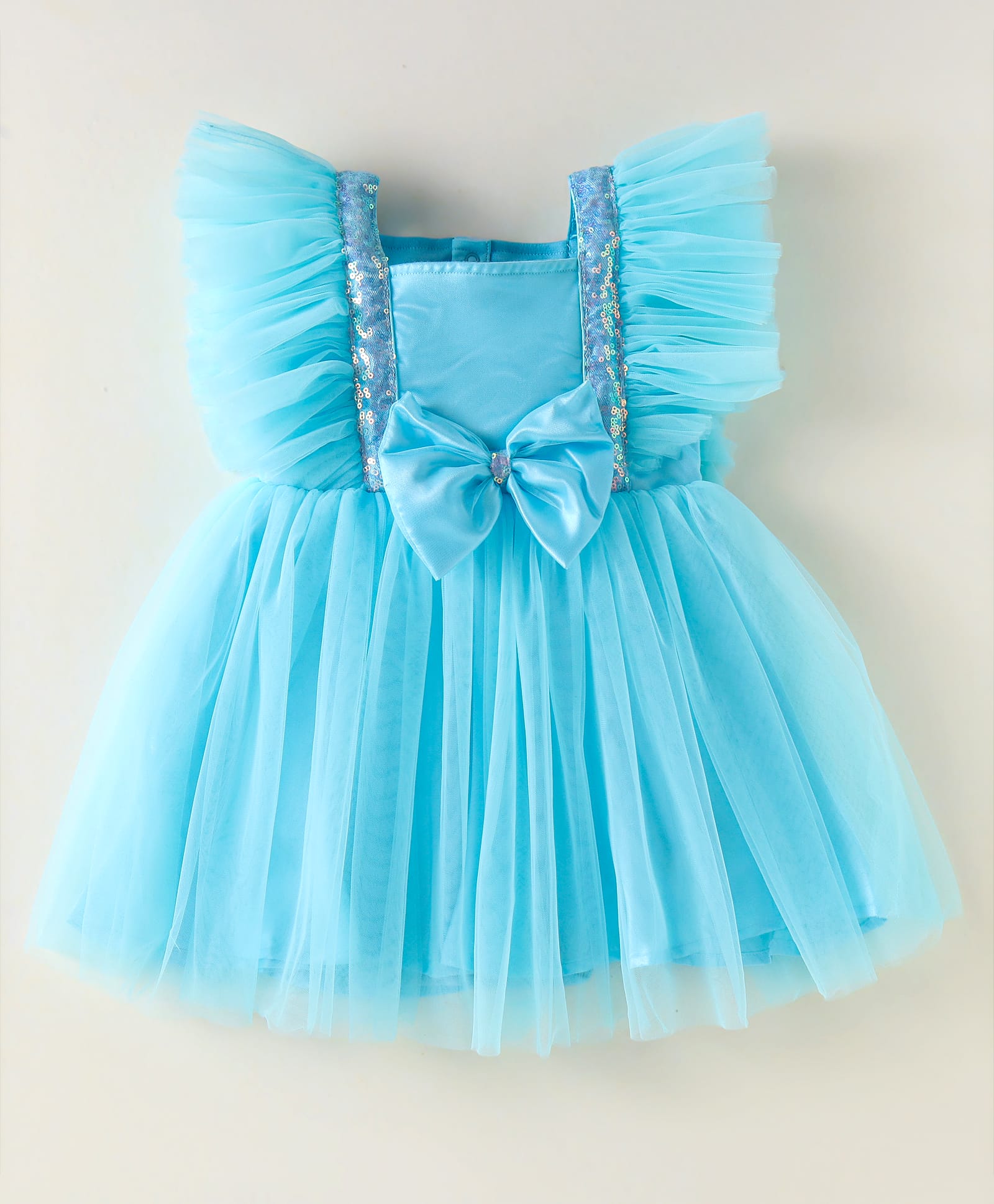 Mark & Mia Woven Frill Sleeves Party Onesie with Bow Applique - Aqua Blue-image-18