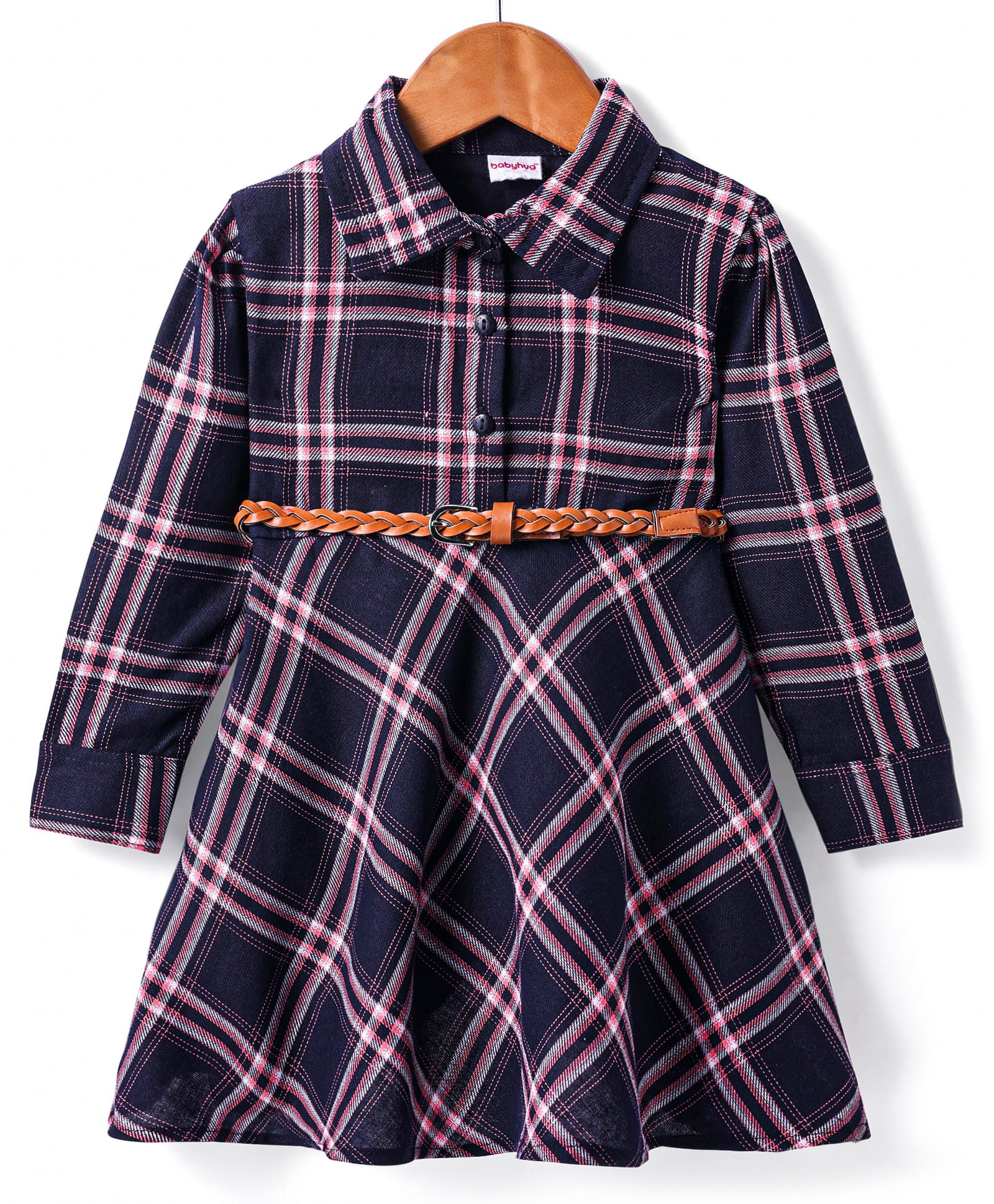 Babyhug Cotton Woven Full Sleeves Checks Print Frock -Navy Blue-image-28