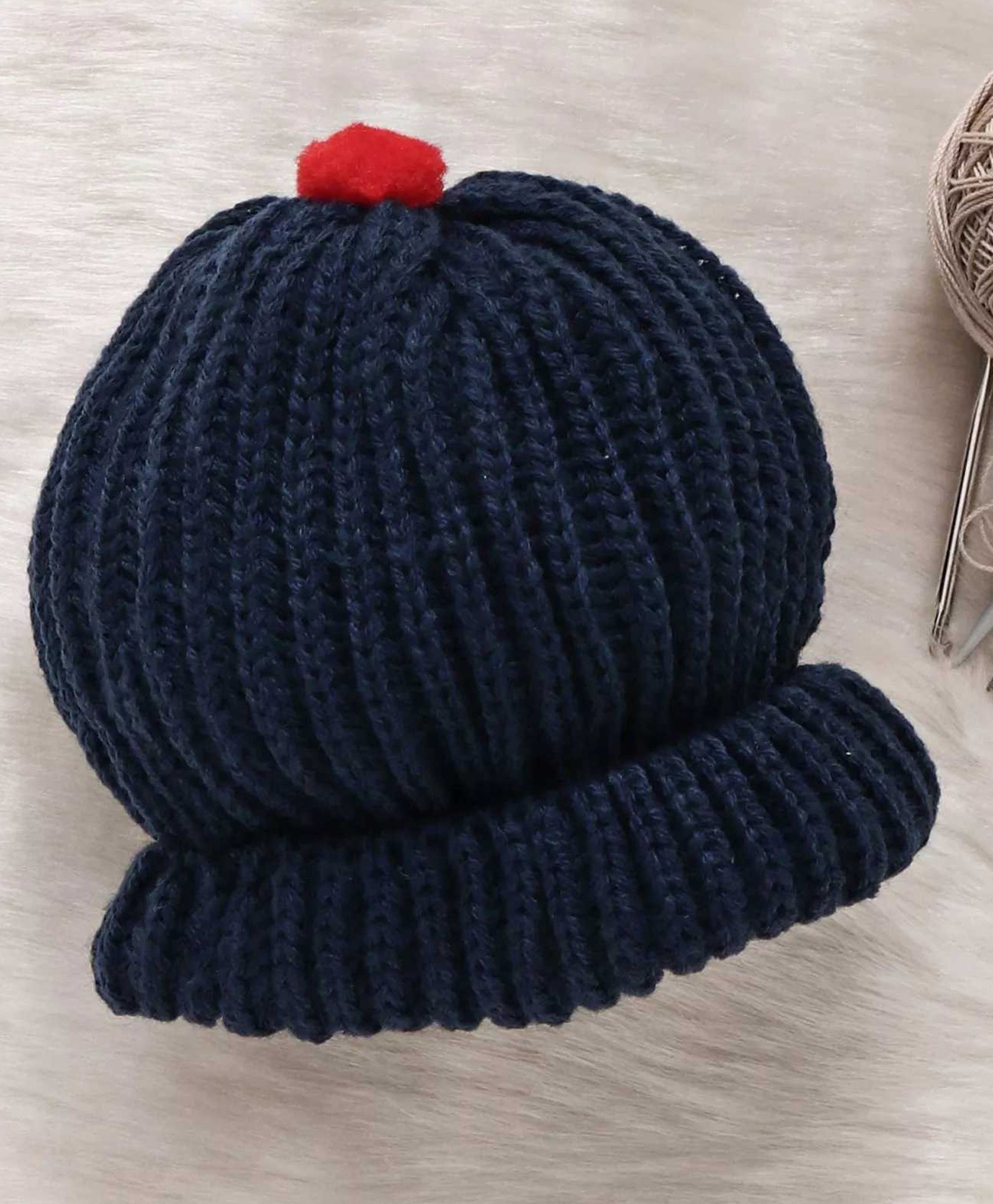 Little Angels Solid Beanie Cap With Pom Pom - Navy Blue-image-23