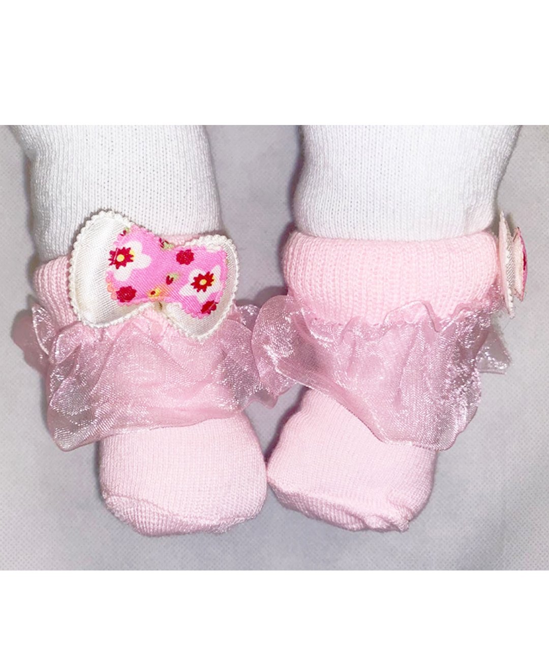 Akinos Kids Cotton Ruffle & Bow Applique Detailed Socks - Light Pink-image-23