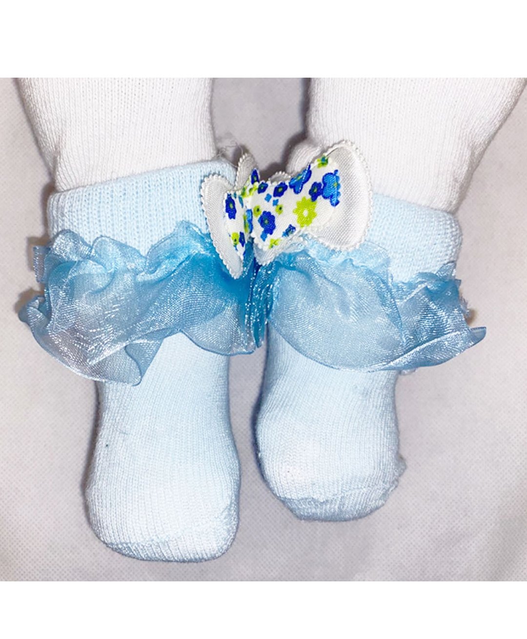 Akinos Kids Cotton Ruffle & Bow Applique Detailed Socks - Blue-image-24