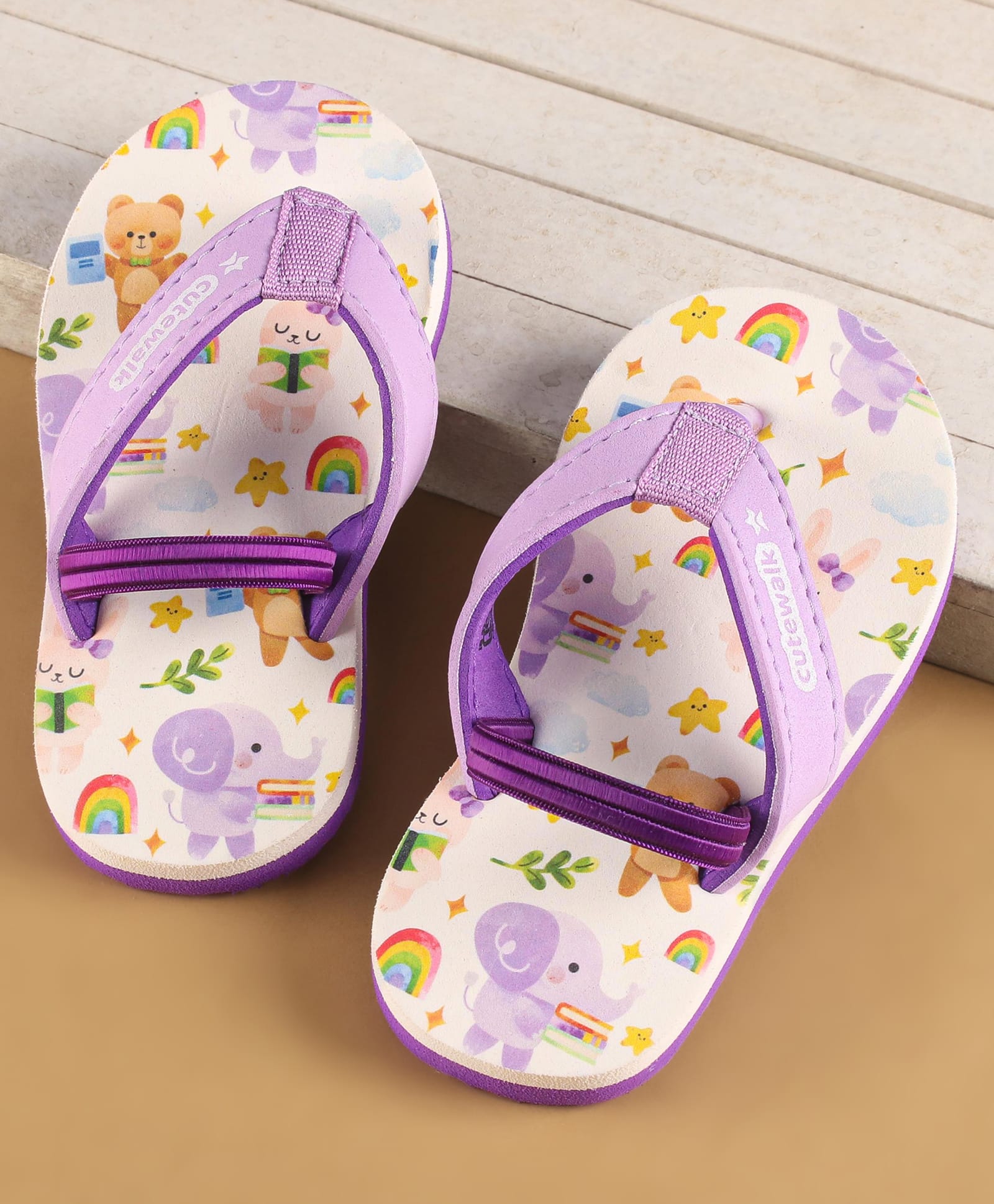 Cute Walk by Babyhug Flip Flops with Back Strap Closure & Elephant Print - Lilac