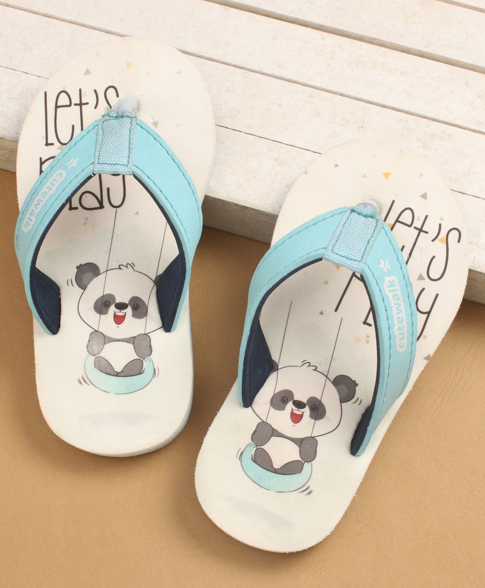 Cute Walk by Babyhug Flip Flops with Panda Print - Blue