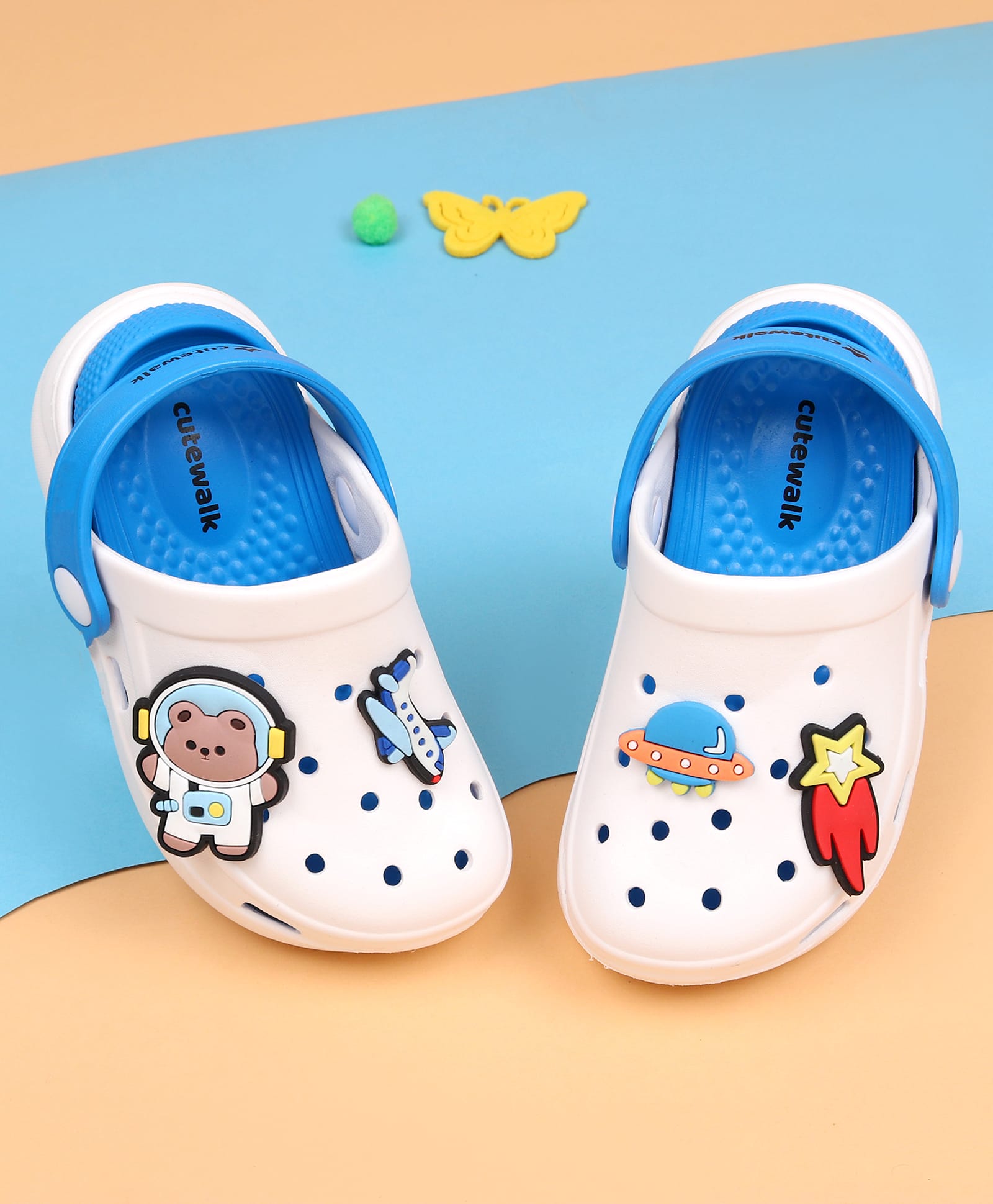 Cute Walk by Babyhug Clogs with Back Strap Closure & Bear Applique - Blue-picture-12