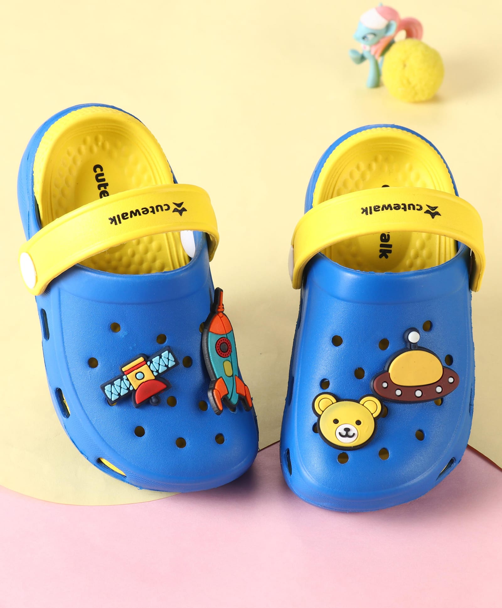 Cute Walk by Babyhug Clogs with Backstrap & Space Theme Applique - Blue-image-8