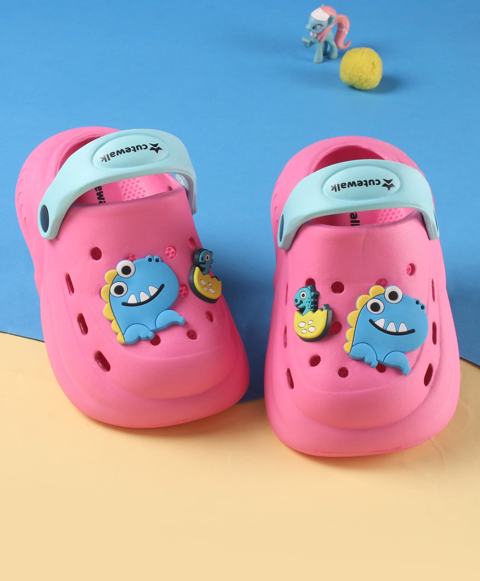 Cute Walk by Babyhug Clogs with Back Strap Closure & Dino Applique - Dark Pink
