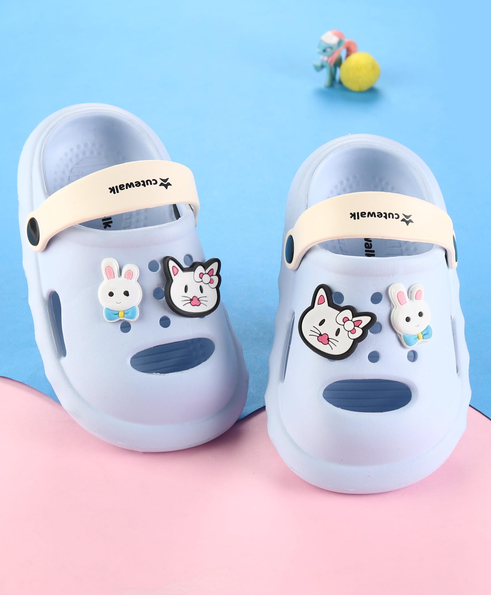 Cute Walk by Babyhug Clogs With Back Strap Kitty & Bunny Appliqulue - Light Blue-image-38