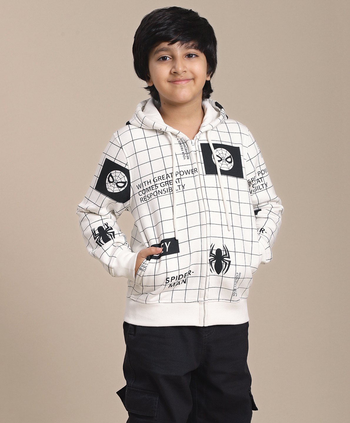 Kidsville Marvel Avengers Featuring Full Sleeves Spiderman Printed Hoodie - Off White-picture-34