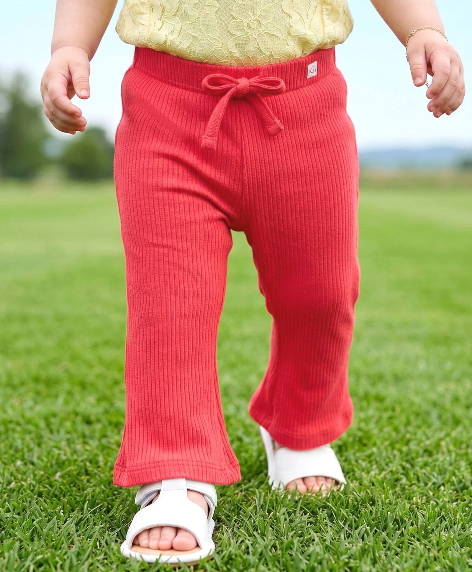 Babyoye 100% Cotton Knit Full Length Solid Color Leggings - Red-picture-30