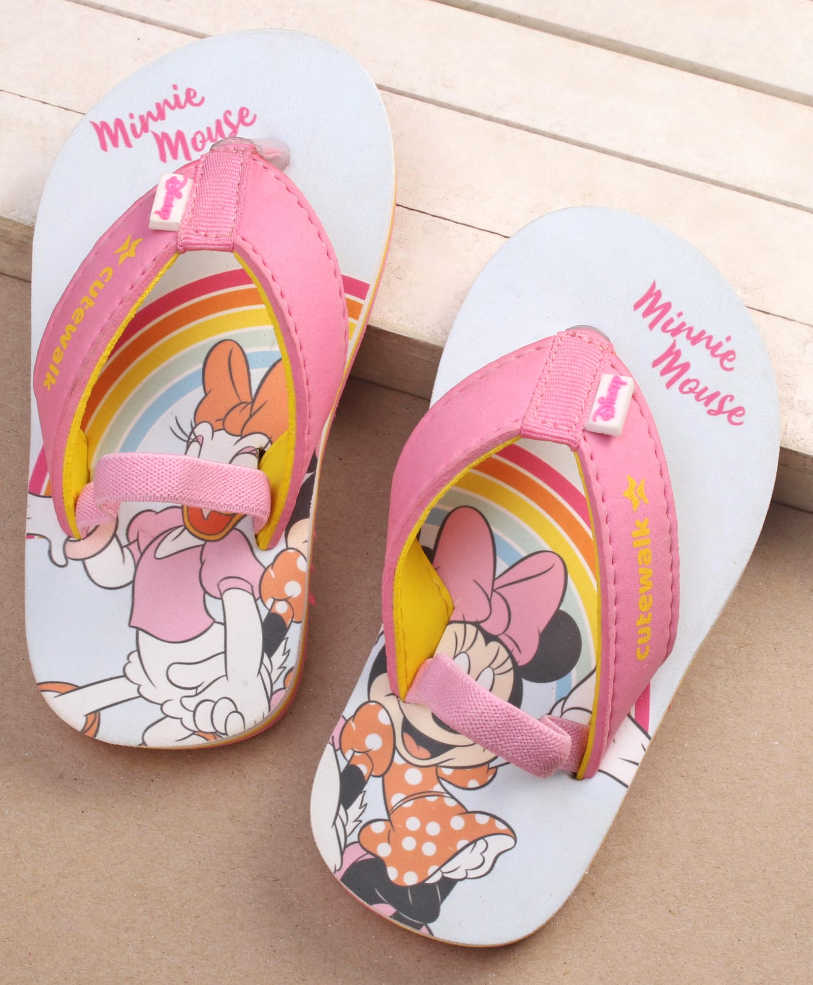 Cute Walk by Babyhug Disney Minnie Mouse Printed Flip Flops with Back Strap - Pink-image-48