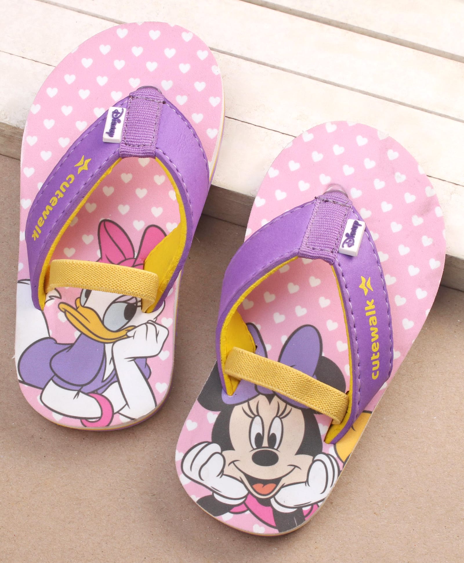 Cute Walk by Babyhug Disney Minnie Mouse & Daisy Printed Flip Flops with Back Strap - Purple-image-44