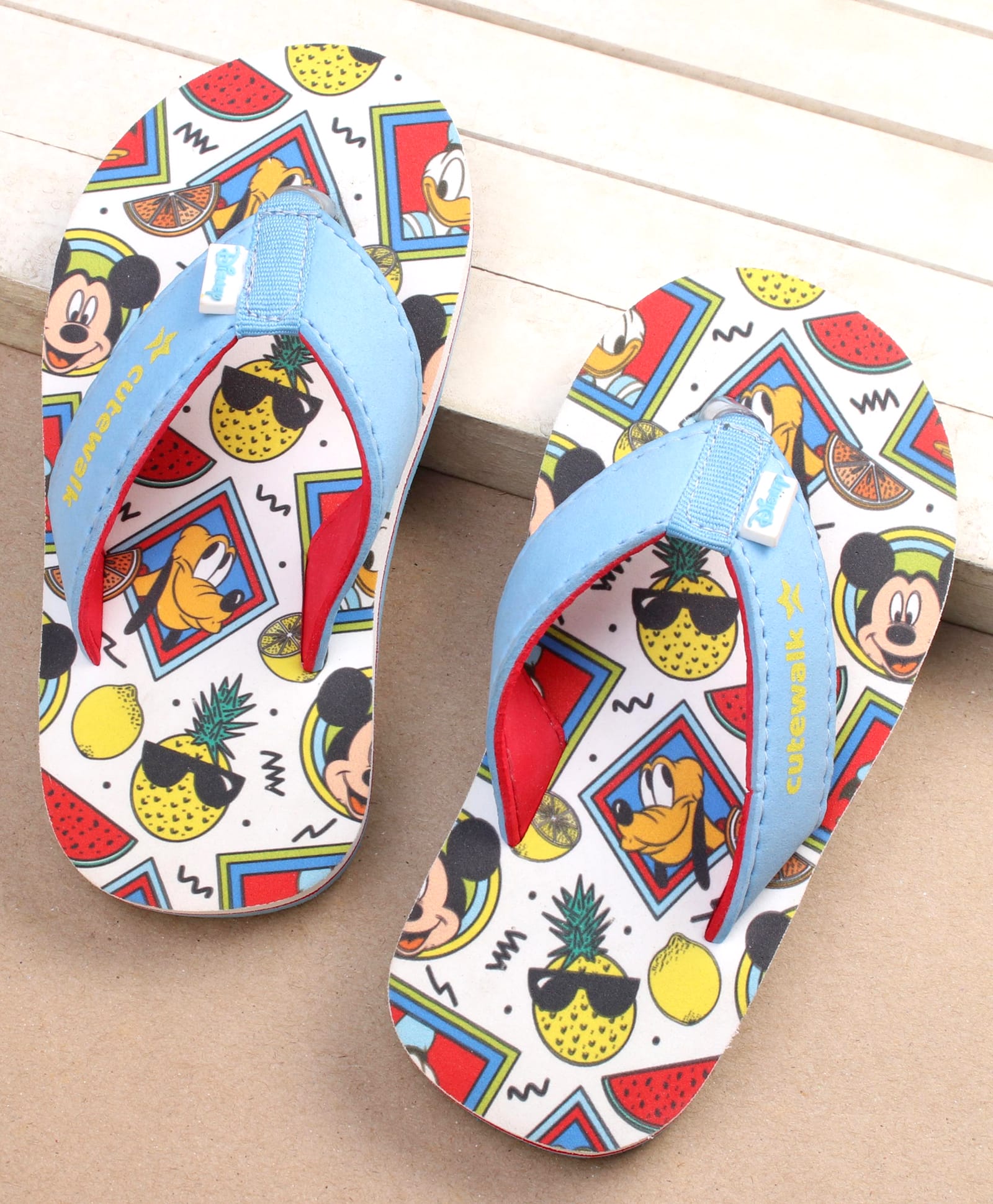 Cute Walk by Babyhug Disney Mickey Mouse Printed Slip On Flip Flops - Light Blue-image-49
