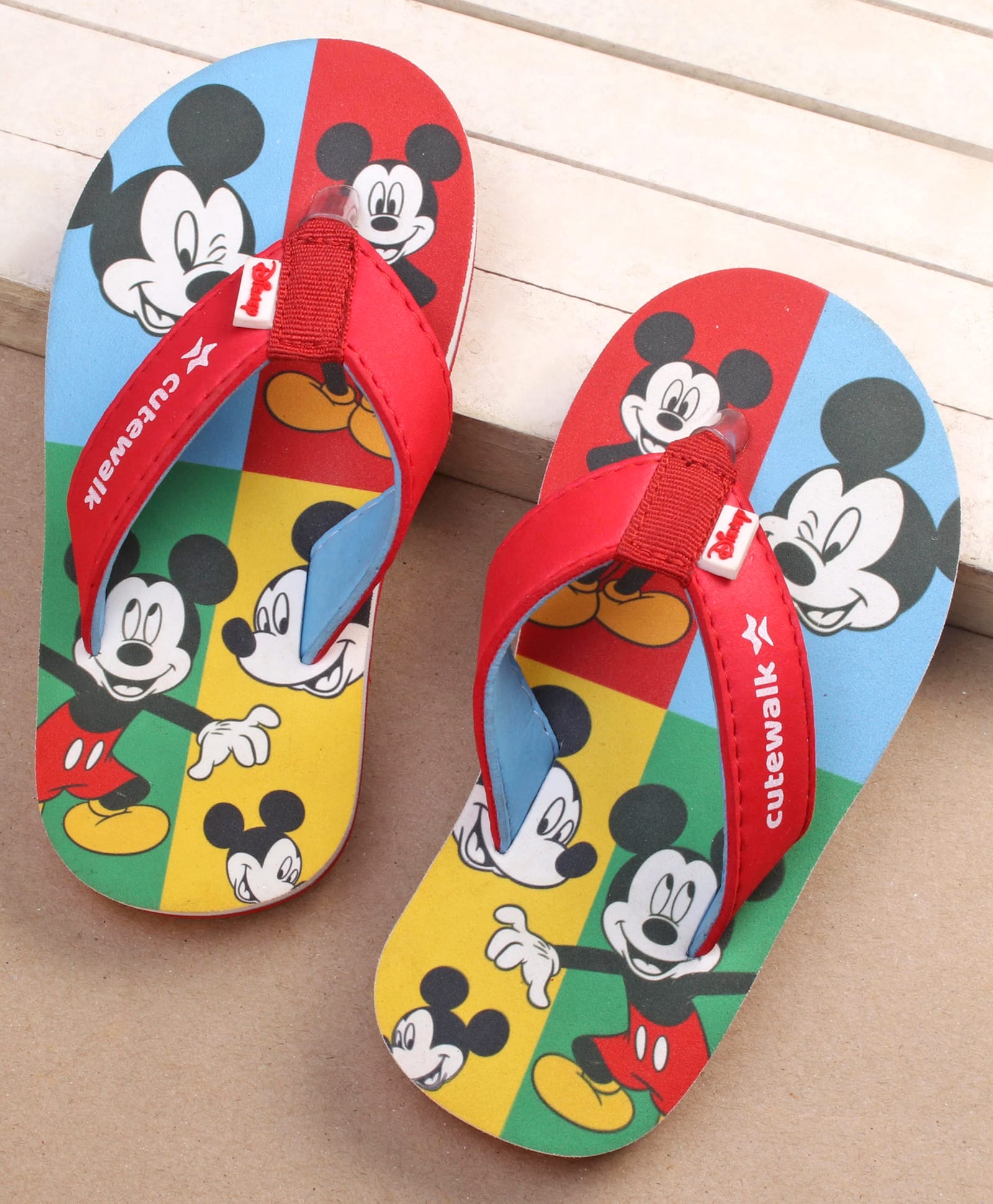 Cute Walk by Babyhug Disney Mickey Mouse Printed Slip On Flip Flops - Red-image-47